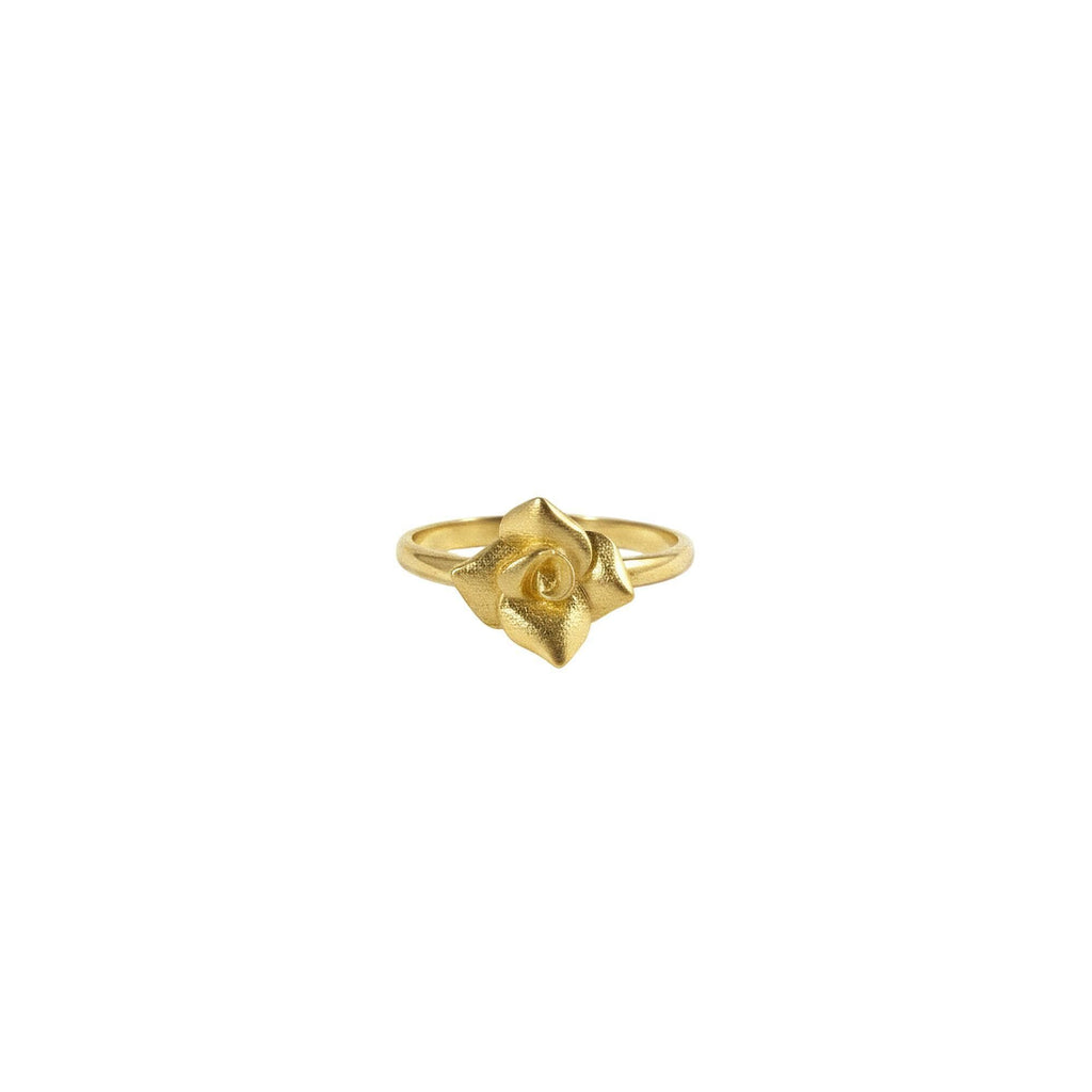 Silver Rose Ring | Dainty Floral Statement Band Sterling Silver | Botanical Promise Ring, in Yellow Gold Plated finish
