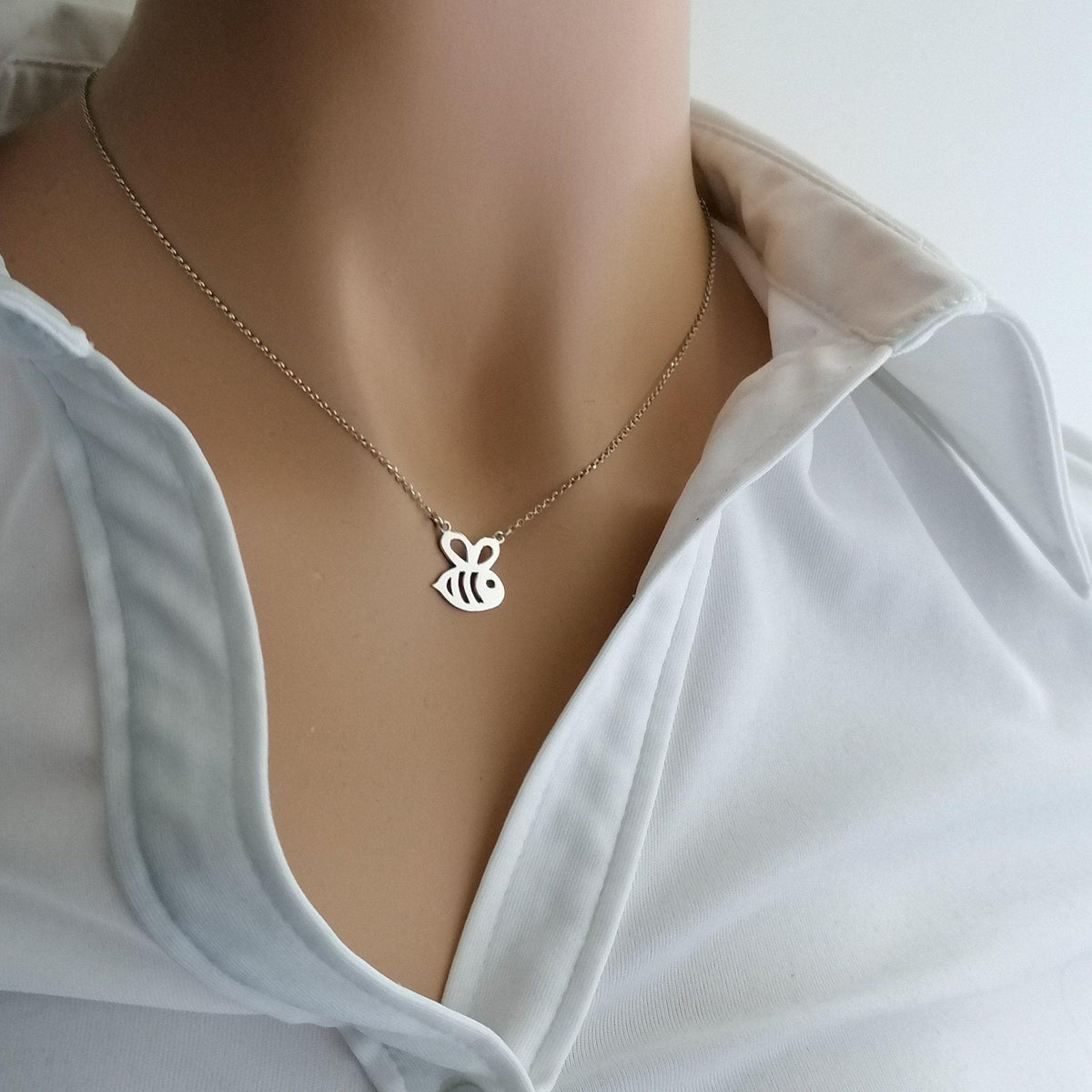 Queen Bee Necklace, Sterling Silver Gold Plated Charm (Dainty, Minimalist), alternate angle