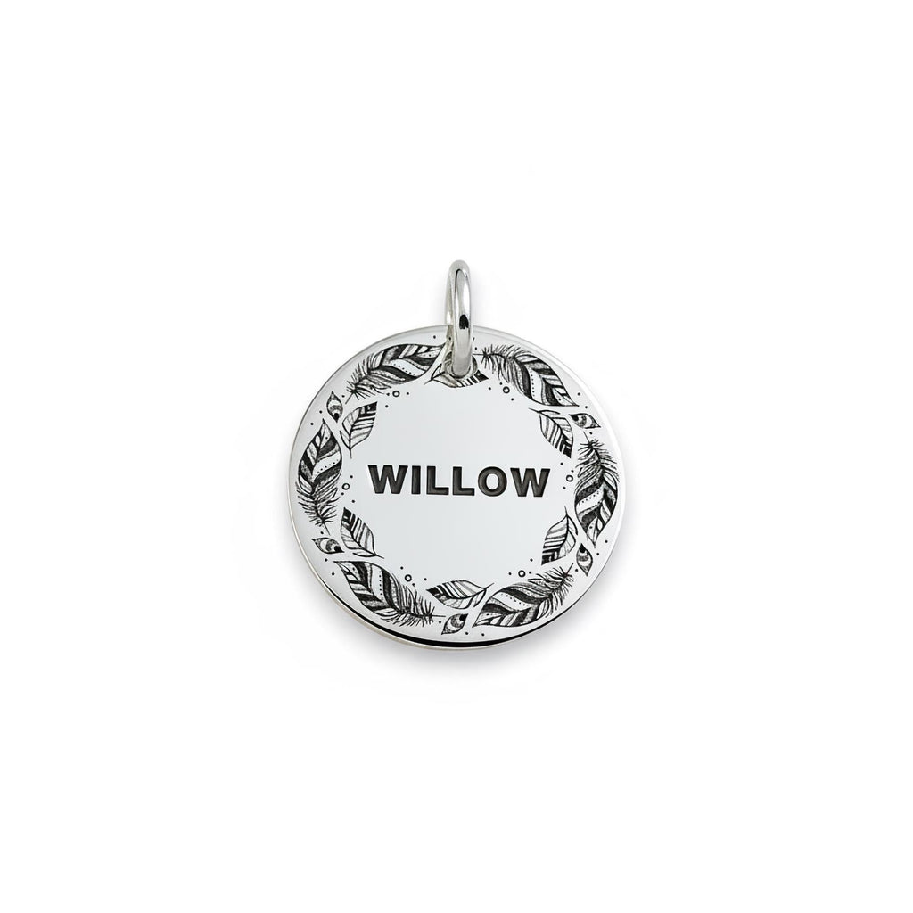 Boho Feather Dog Tag | Personalized Pet ID, front view