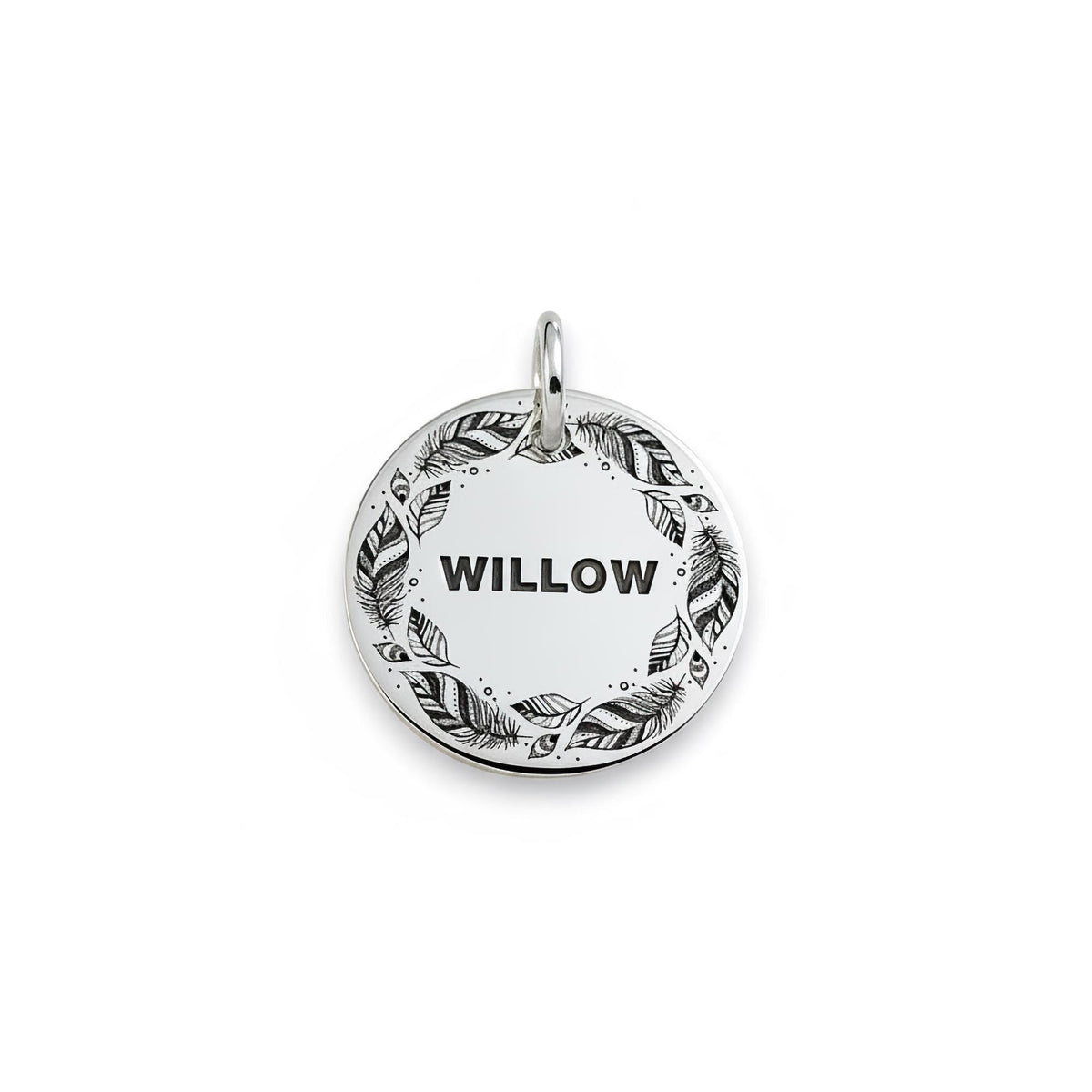 Boho Feather Dog Tag | Personalized Pet ID, front view