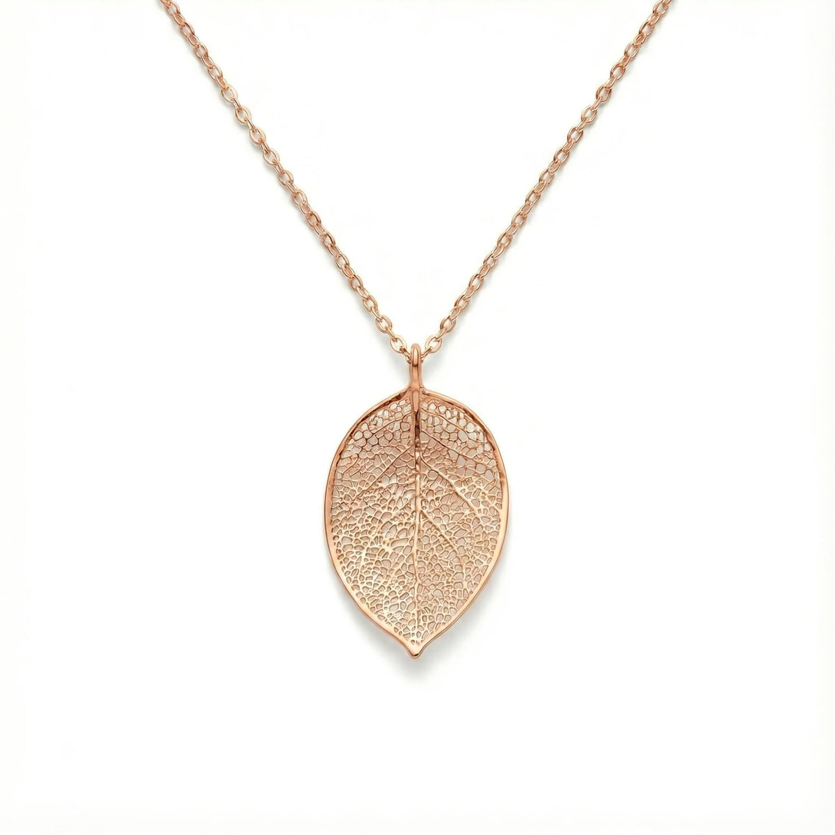 Pressed Leaf Charm Necklace | Botanical Renewal Talisman, in Rose Gold Plated finish
