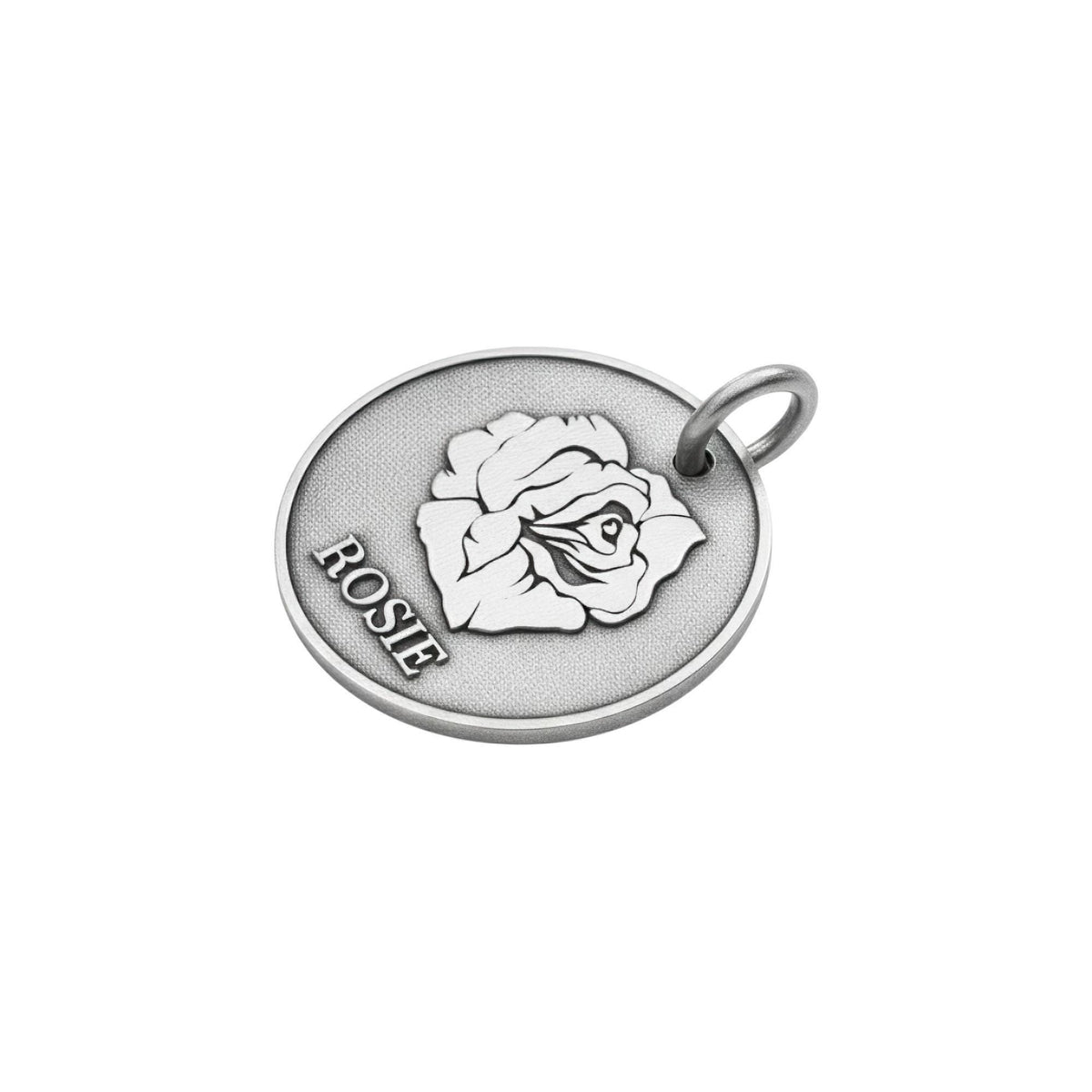 Rose Dog Tag | Personalized Sterling Silver Floral Pet ID Tag | Engraved Flower Dog Charm, alternate angle