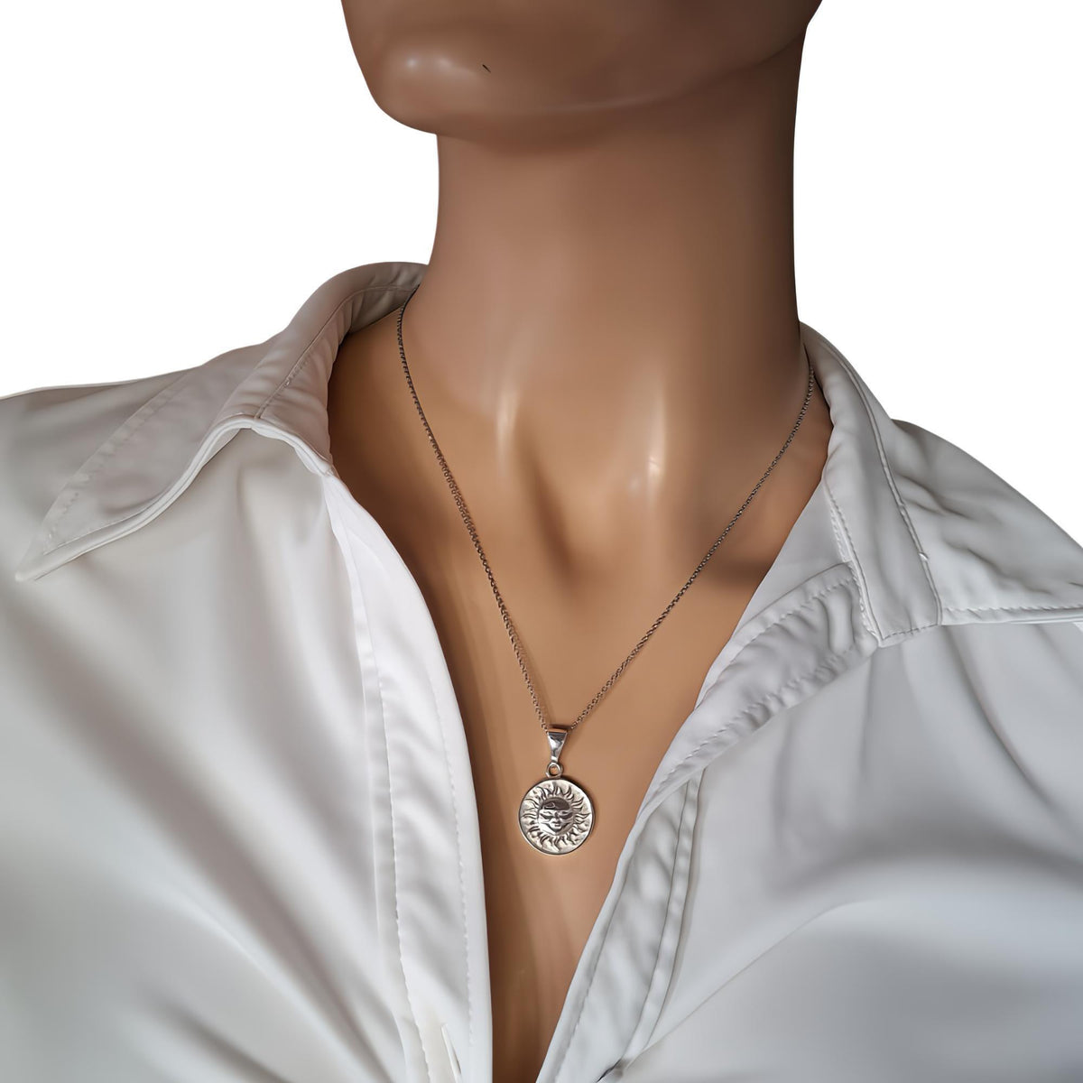 Celestial Smiling Sun Medallion | Radiant Optimism Talisman, styled view