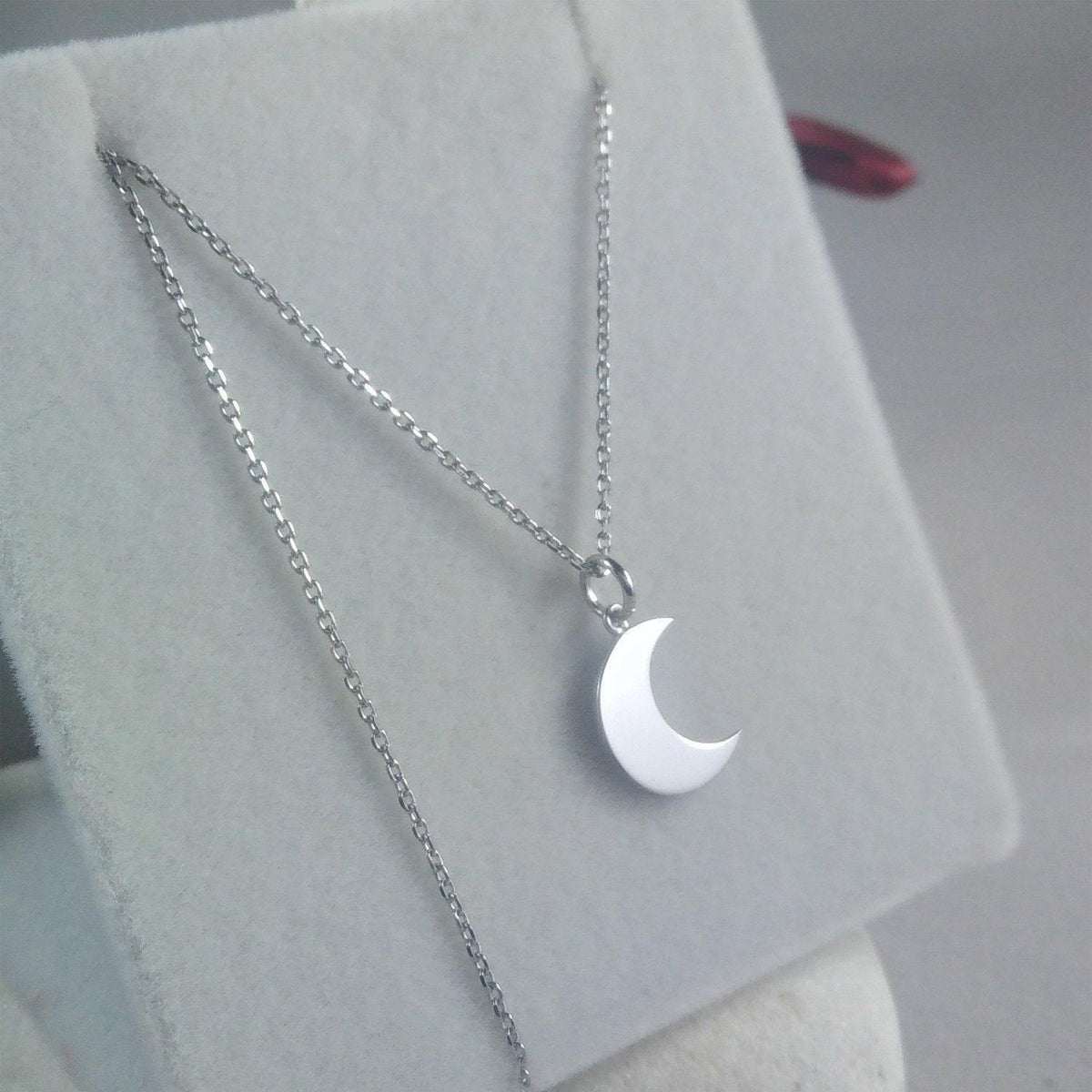 Crescent Moon Necklace | Dainty Solid Gold Celestial Charm | New Beginnings Pendant, front view