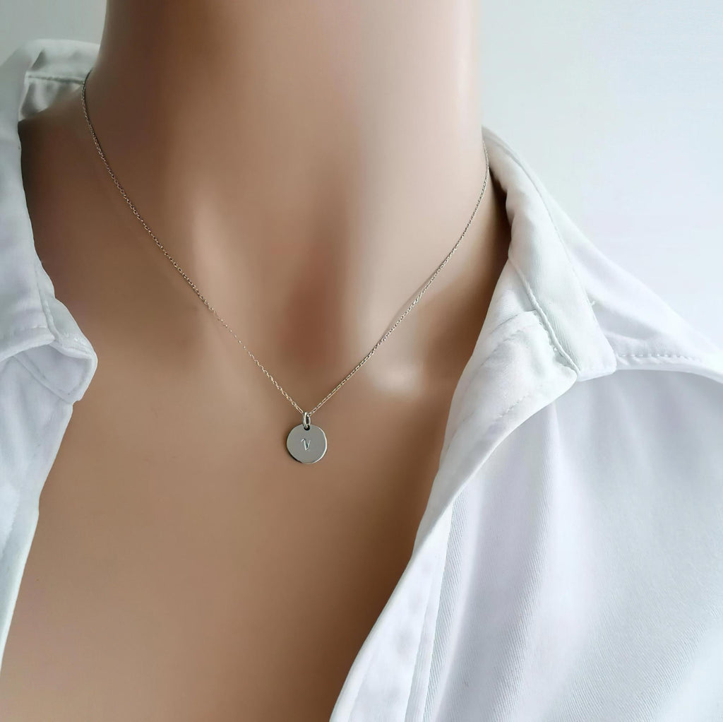 Initial Disc Necklace | Custom Engraved Monogram Pendant, close-up detail