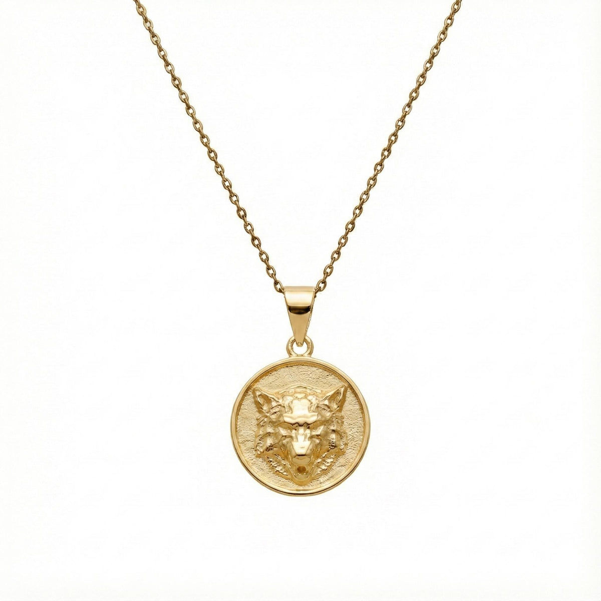 Howling Wolf Necklace - Sterling Silver Wild Spirit Medallion, in Yellow Gold Plated finish