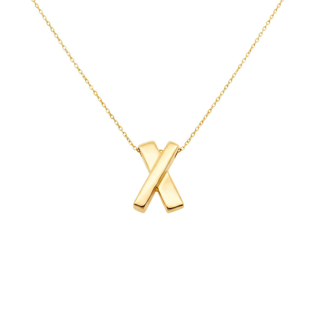 Minimalist Sterling Silver X Necklace | Dainty Kiss Cross Charm | Geometric Layering Pendant, in Yellow Gold Plated finish