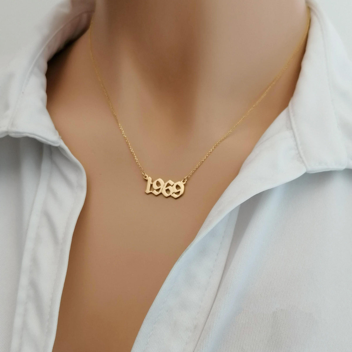 Custom Date Necklace | Old English Font Talisman, styled view