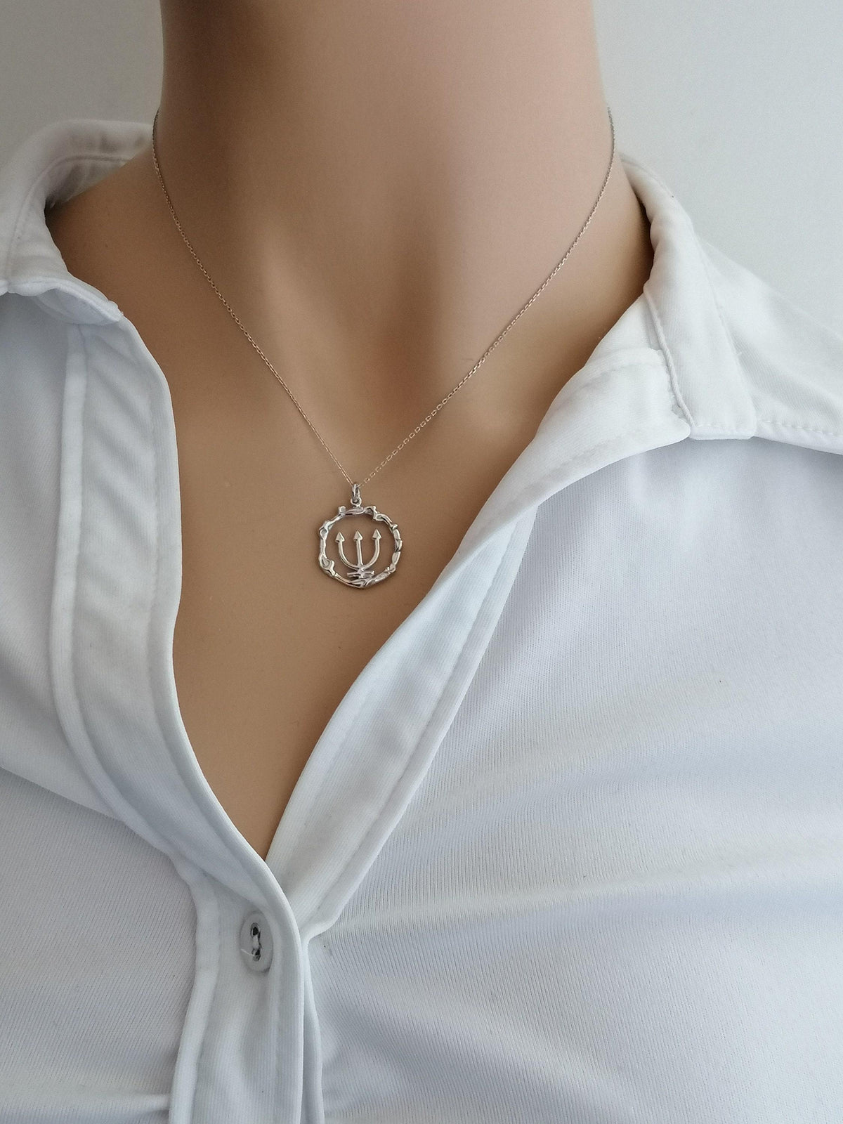 Poseidon Trident Necklace | Greek Mythology Ocean Talisman, front view