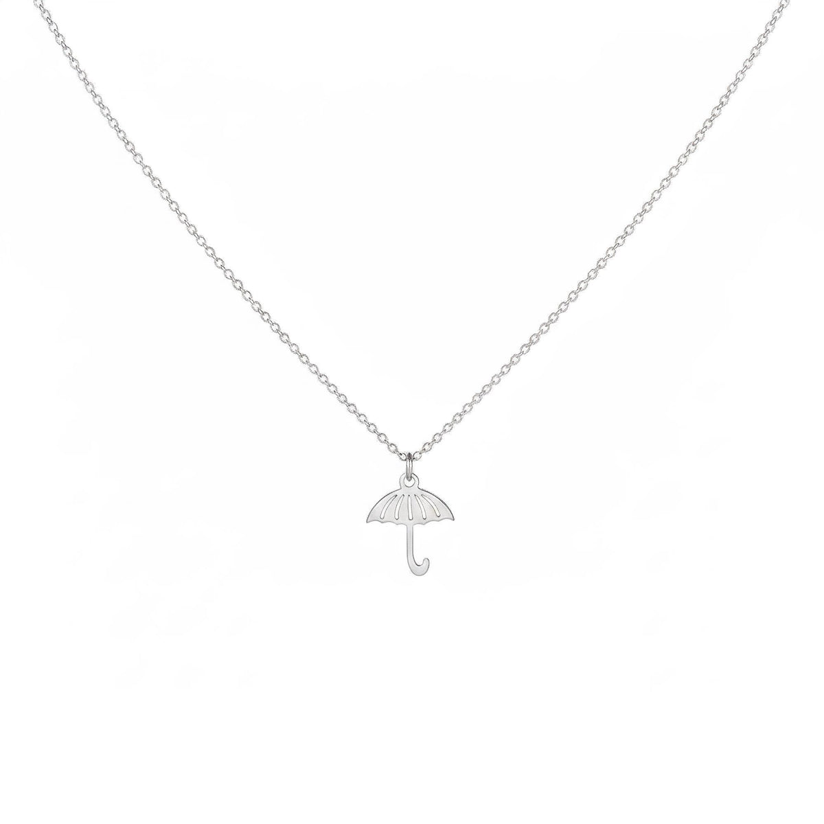 Dainty Umbrella Necklace | Protective Shield Talisman, in White Gold Plated finish