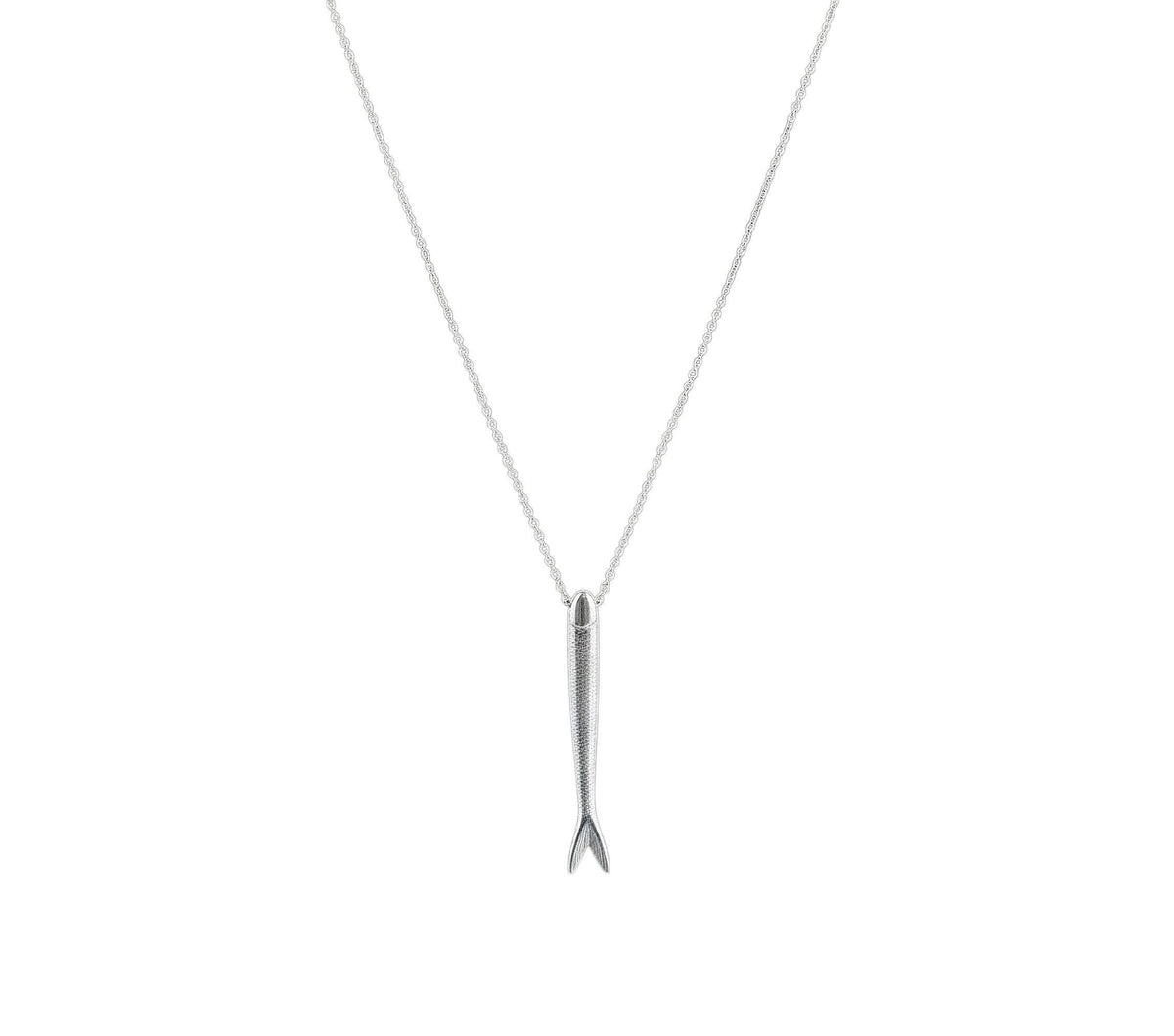 Sardine Necklace | Lucky Fish Talisman, in White Gold Plated finish