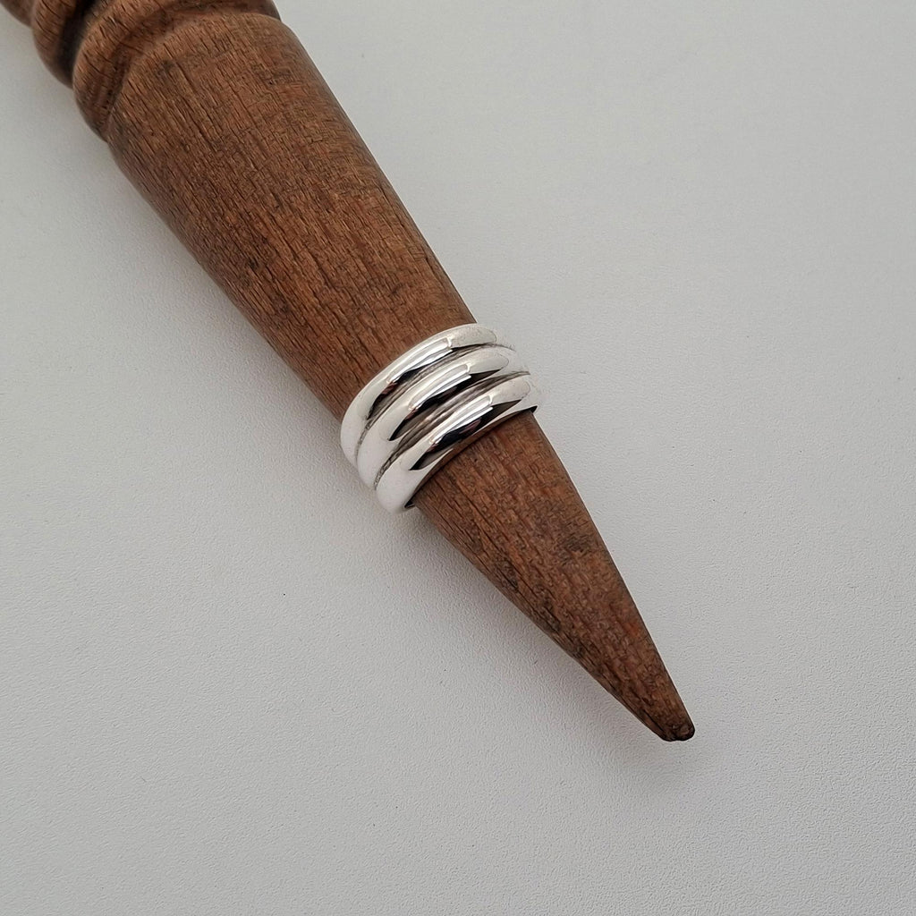 Triple Band Ring | Smooth Three Wide Bands Sterling Silver Statement Ring | Unity & Balance Talisman, styled view