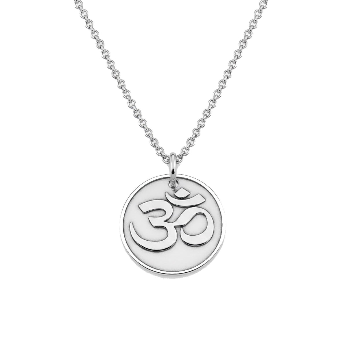 Om Symbol Necklace | Minimalist Meditation Talisman, in White Gold Plated finish