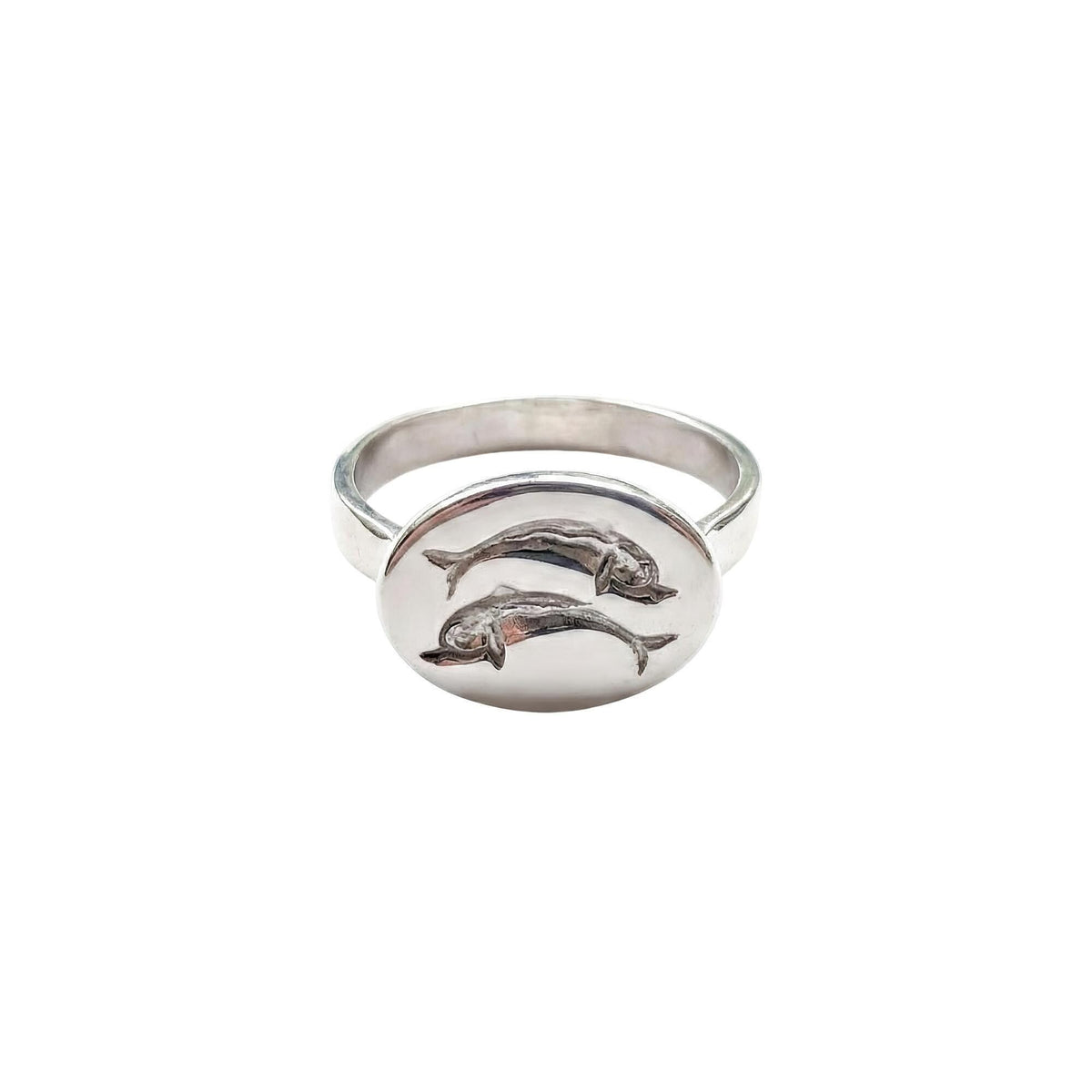 Dolphin Signet Ring | Ancient Greek Mythology Talisman, in White Gold Plated finish