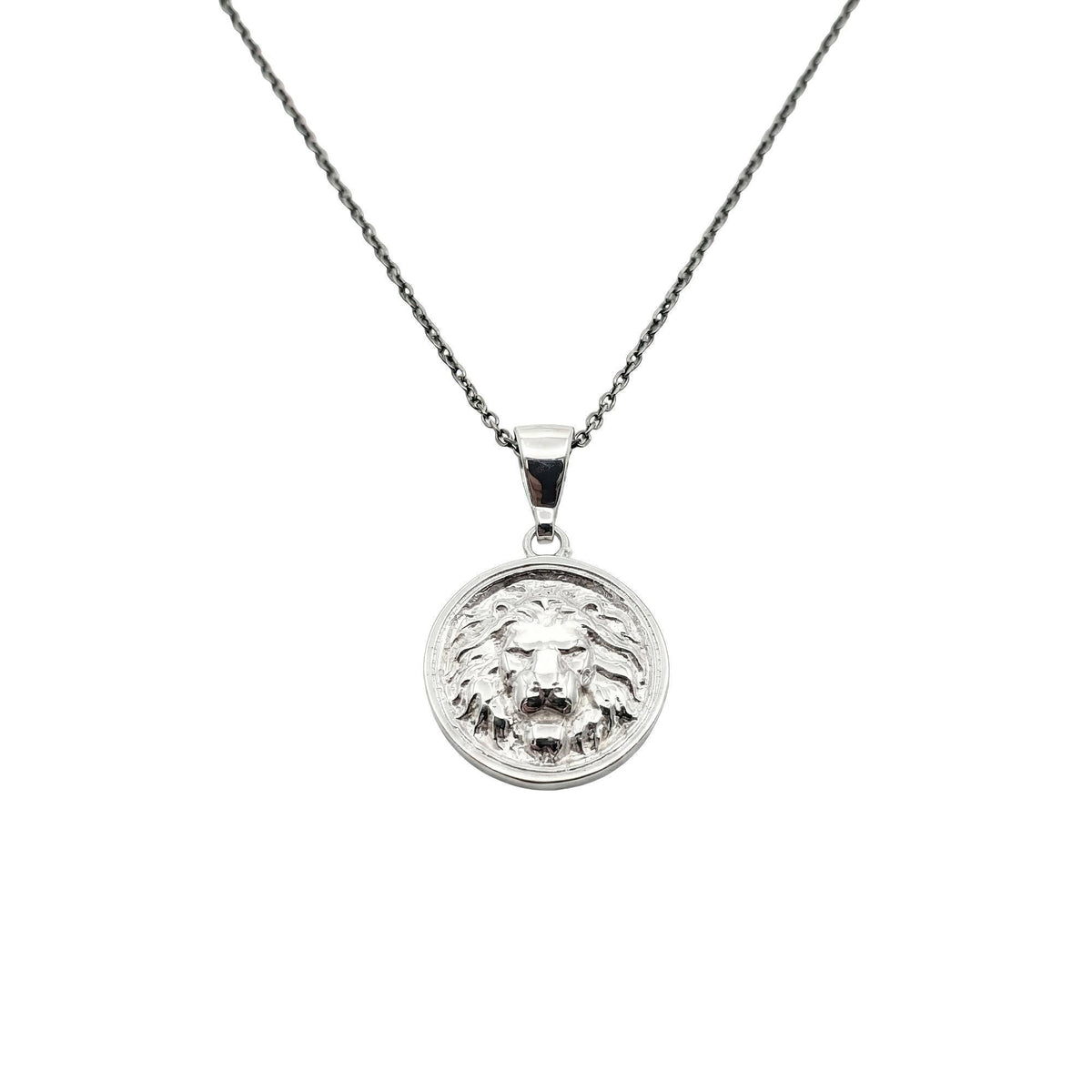 Lion Head Medallion | Leo Strength & Courage Talisman, in White Gold Plated finish