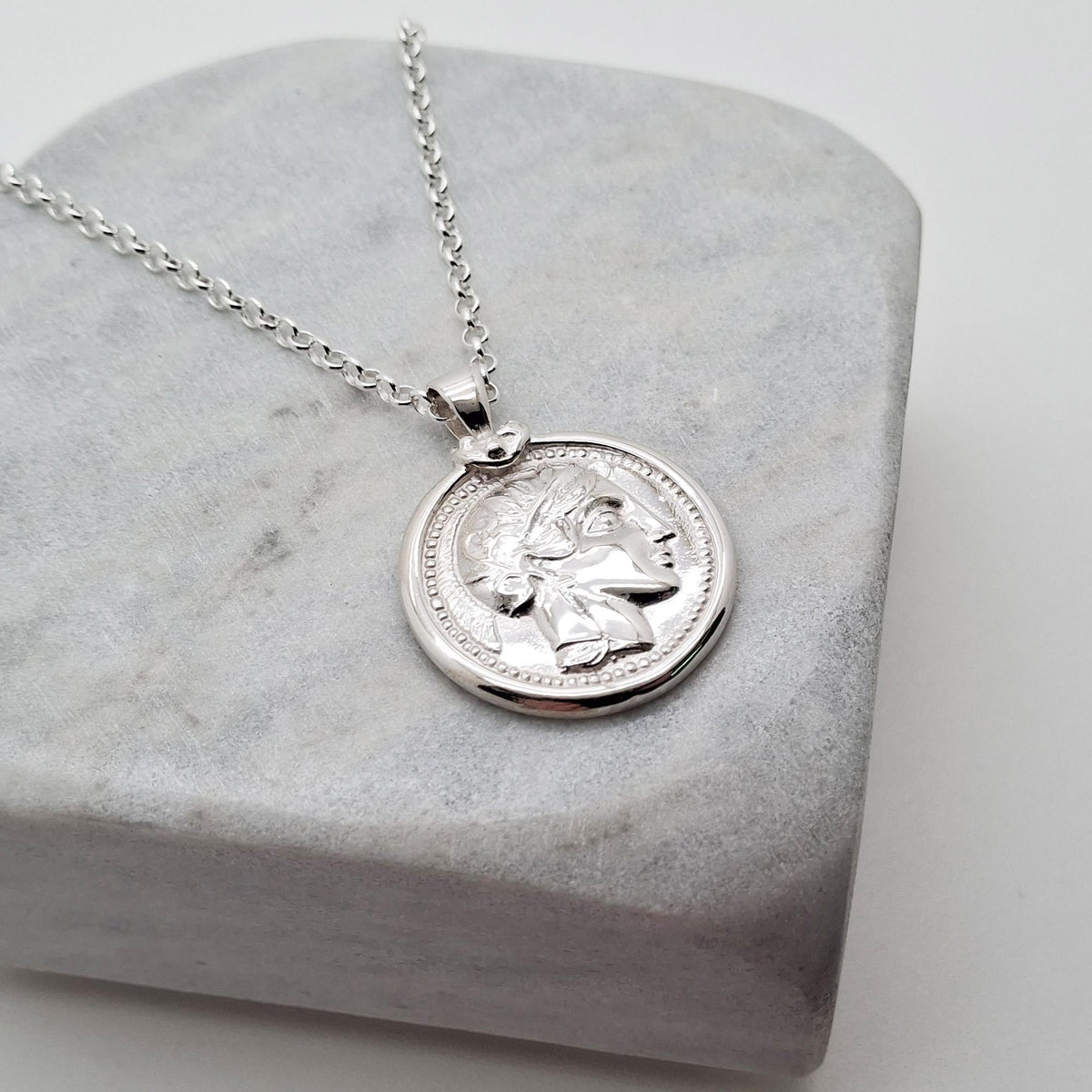 Athenian Owl Tetradrachm Necklace | Ancient Greek Wisdom Coin, in White Gold Plated finish