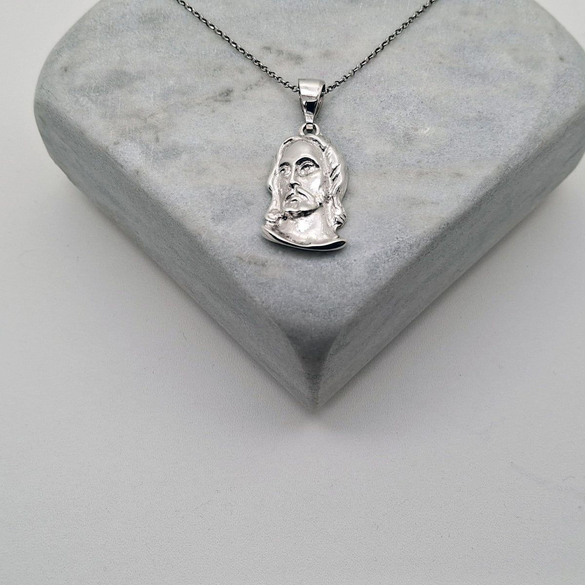 Jesus Christ Head Necklace | Detailed Christian Faith Pendant, front view