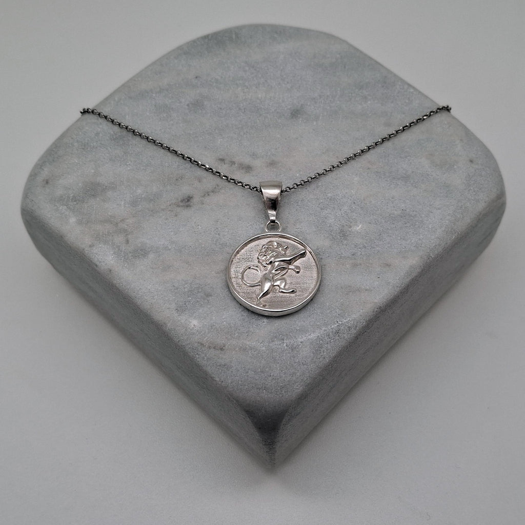 Lion Medallion Necklace | Rampant Emblem Talisman, front view