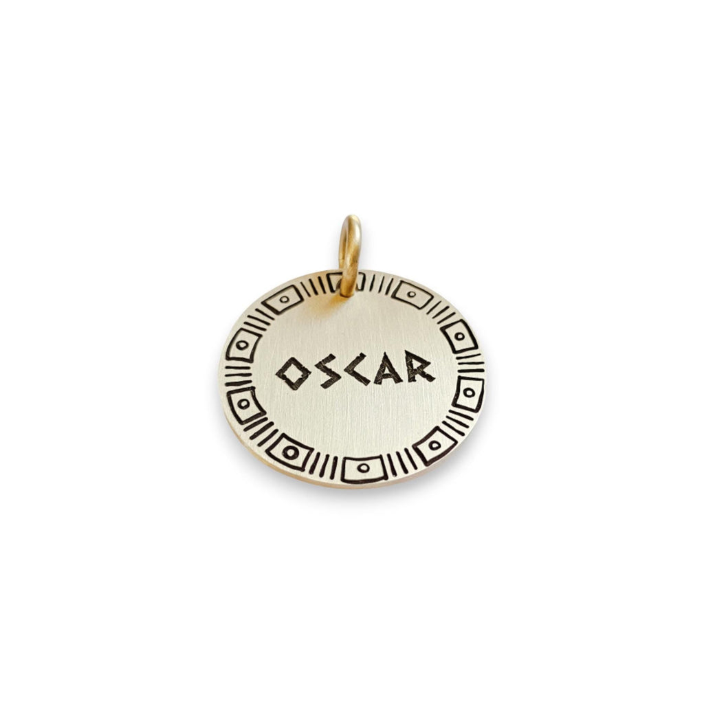 The Ancestral Token | Artisan Archaic Lines Pet ID & Custom Engraved Dog Tag, styled view