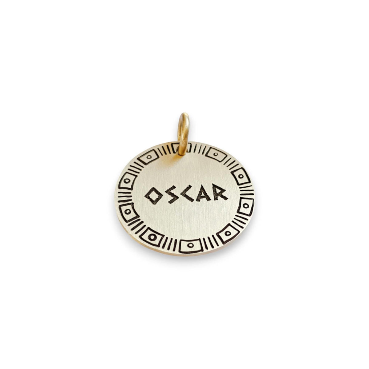 The Ancestral Token | Artisan Archaic Lines Pet ID & Custom Engraved Dog Tag, styled view