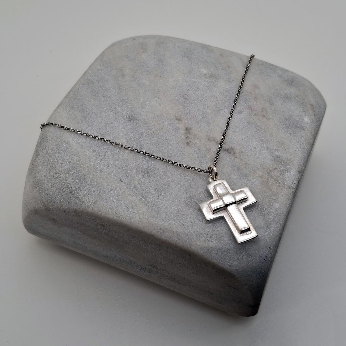 Layered Cross Necklace | Modern Crucifix Pendant, alternate angle