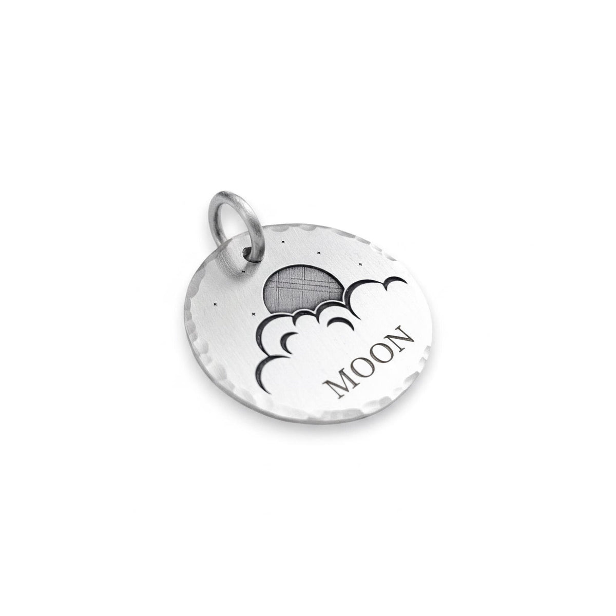 Celestial Dog Tag | Custom Sterling Silver Moon & Clouds Pet ID Tag | Night Sky Pet Charm, alternate angle