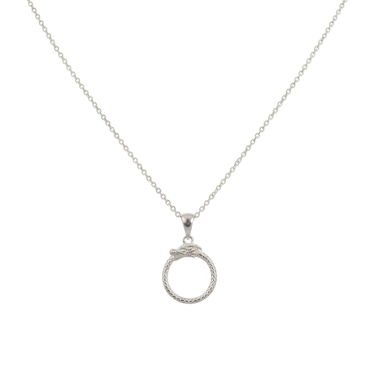 Ouroboros Dragon Necklace, Sterling Silver (Eternity Symbol Pendant), front view