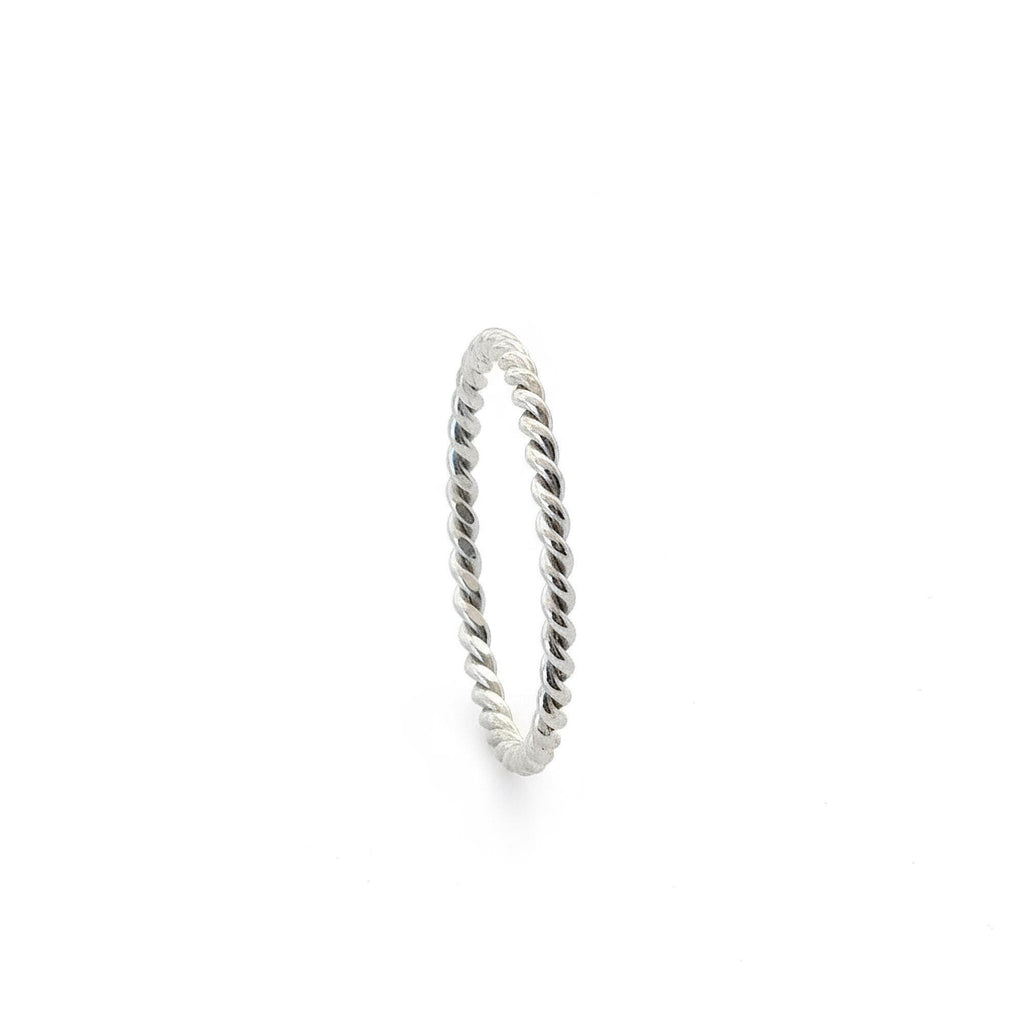 Dainty Rope Ring | Twisted Stacking Band, in White Gold Plated finish