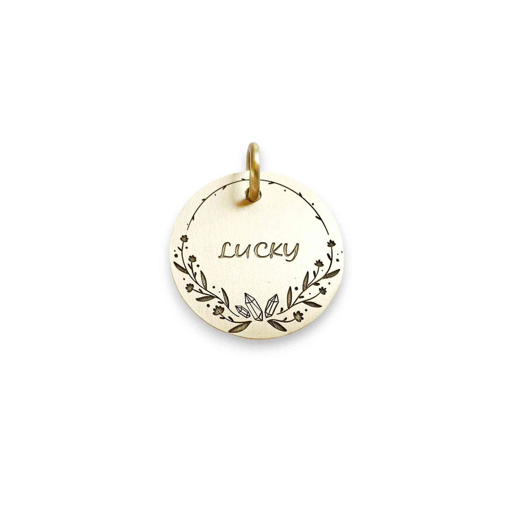 The Jewel Bloom Token | Artisan Floral Diamond Pet ID & Custom Engraved Dog Tag, front view