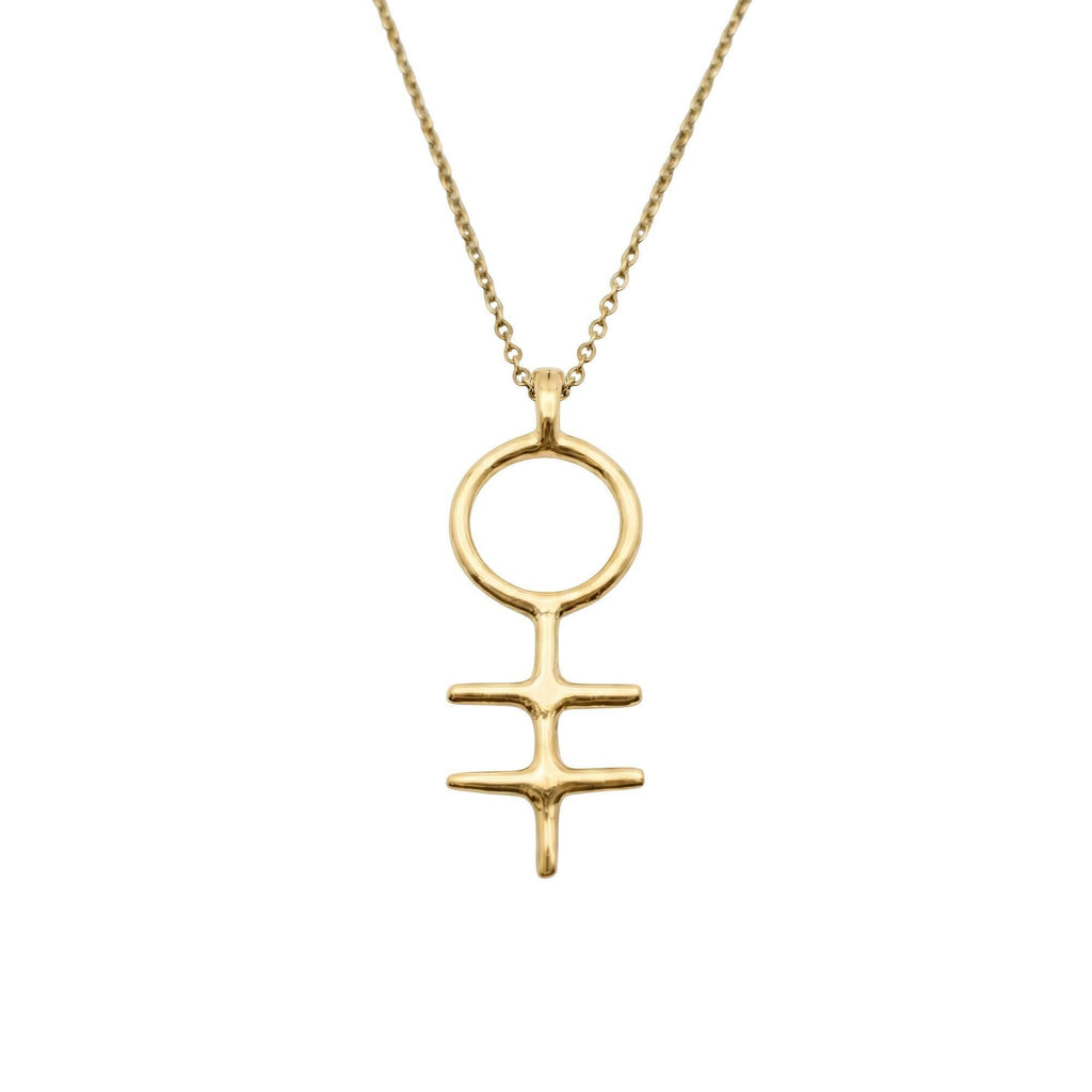 Alchemical Double Cross Necklace | Venus Symbol Charm, in Yellow Gold Plated finish