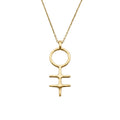 Alchemical Double Cross Necklace | Venus Symbol Charm, in Yellow Gold Plated finish