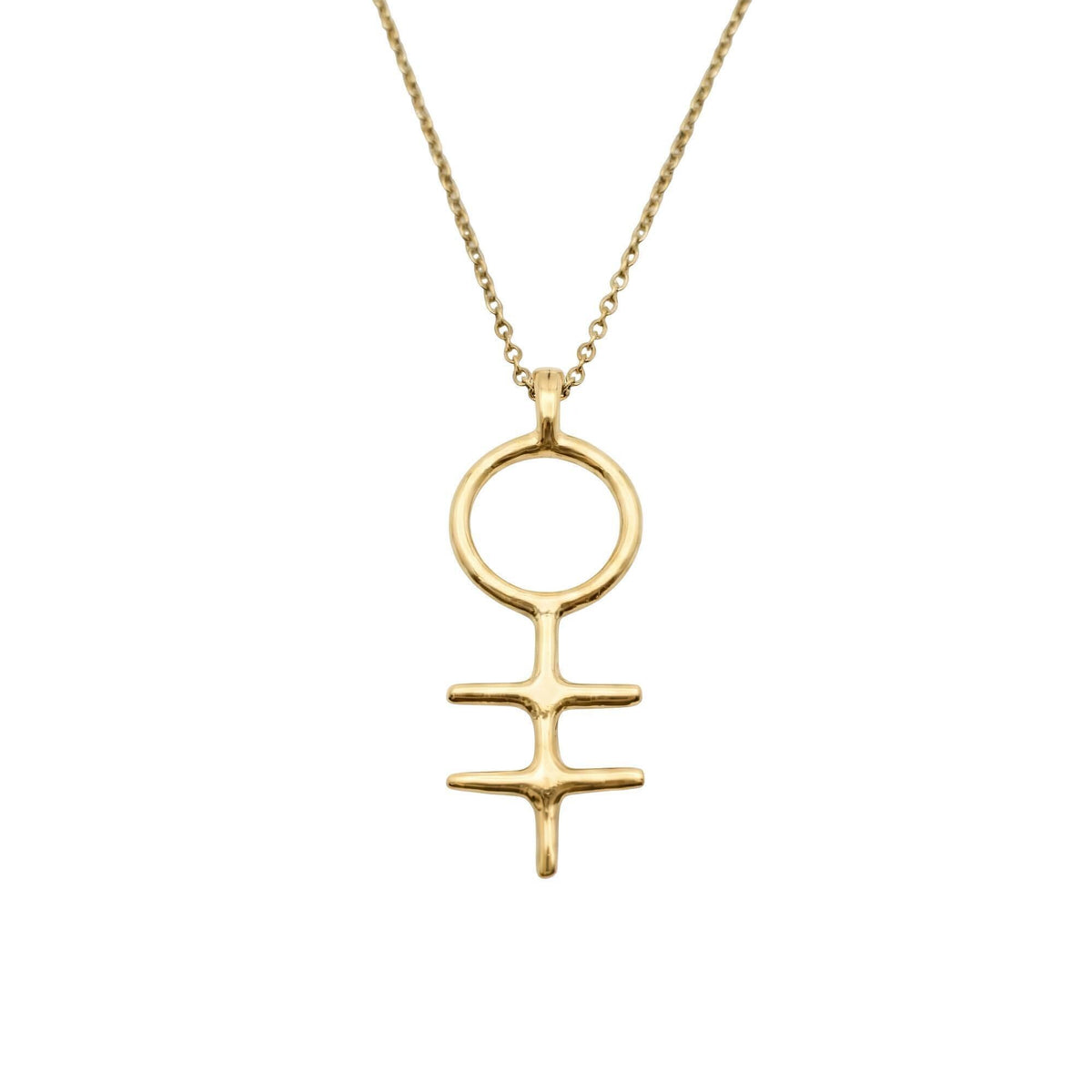 Alchemical Double Cross Necklace | Venus Symbol Charm, in Yellow Gold Plated finish