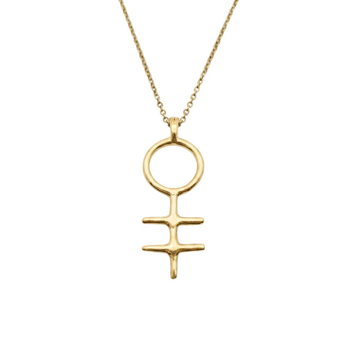 Alchemical Double Cross Necklace | Venus Symbol Charm, in Yellow Gold Plated finish