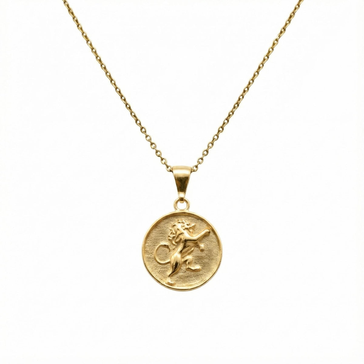 Lion Medallion Necklace | Rampant Emblem Talisman, in Yellow Gold Plated finish
