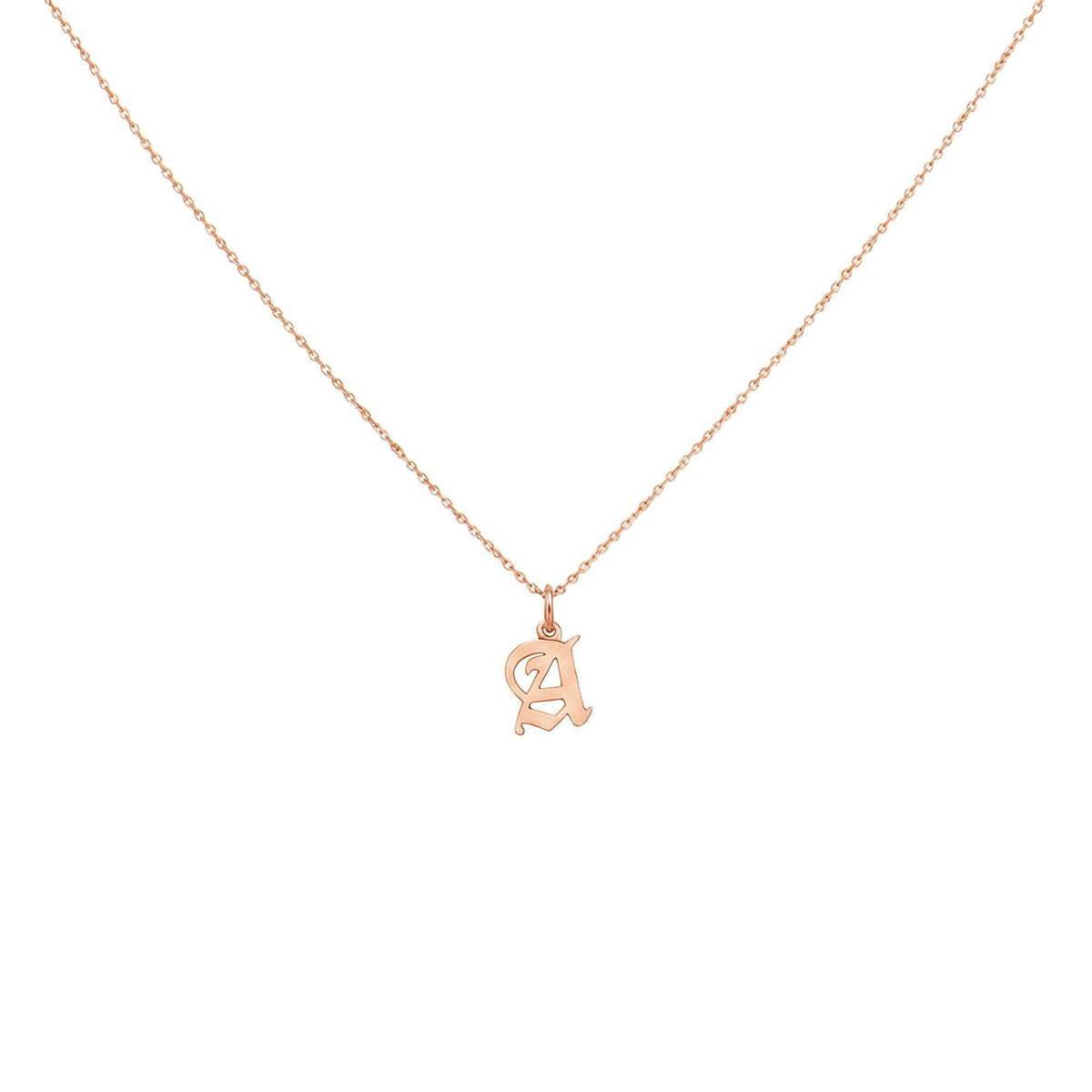 Old English Initial Necklace | Custom Gothic Letter Talisman, in Rose Gold Plated finish