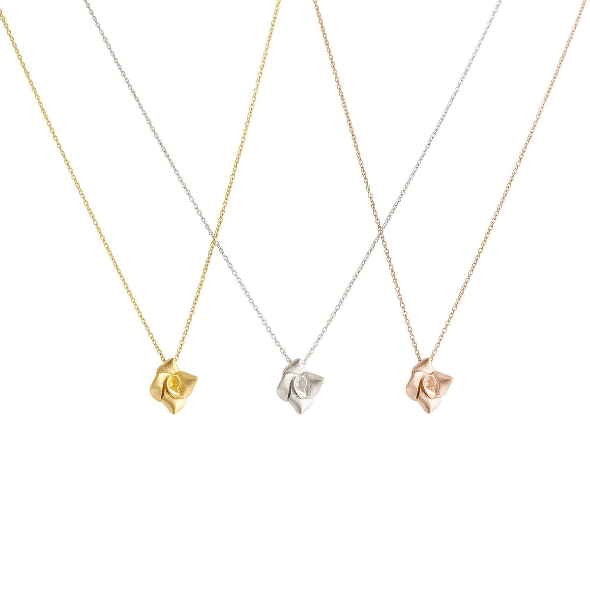 Rose Necklace Pendant | 3D Sculpted Silver Flower | Dainty Botanical Jewelry, styled view