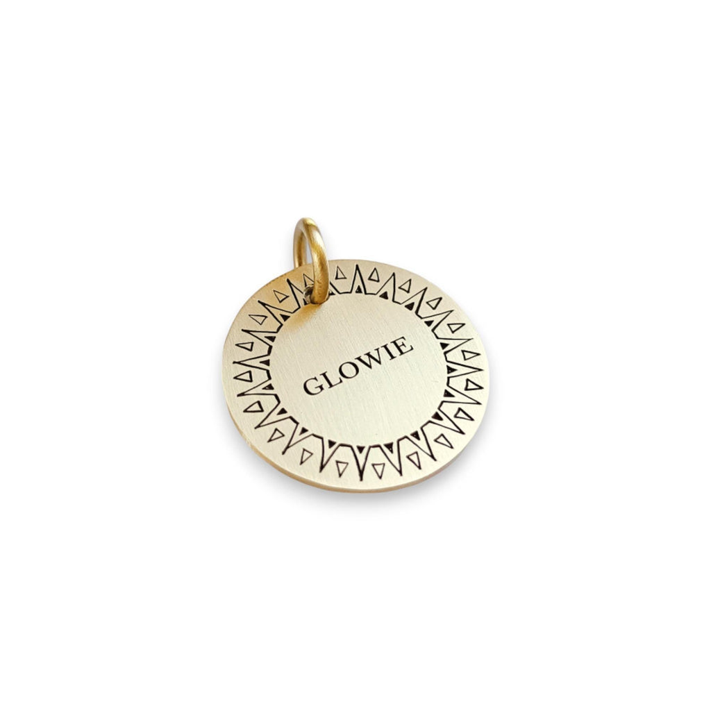 The Radiant Sun Token | Artisan Sun Frame Pet ID & Custom Engraved Dog Tag, styled view
