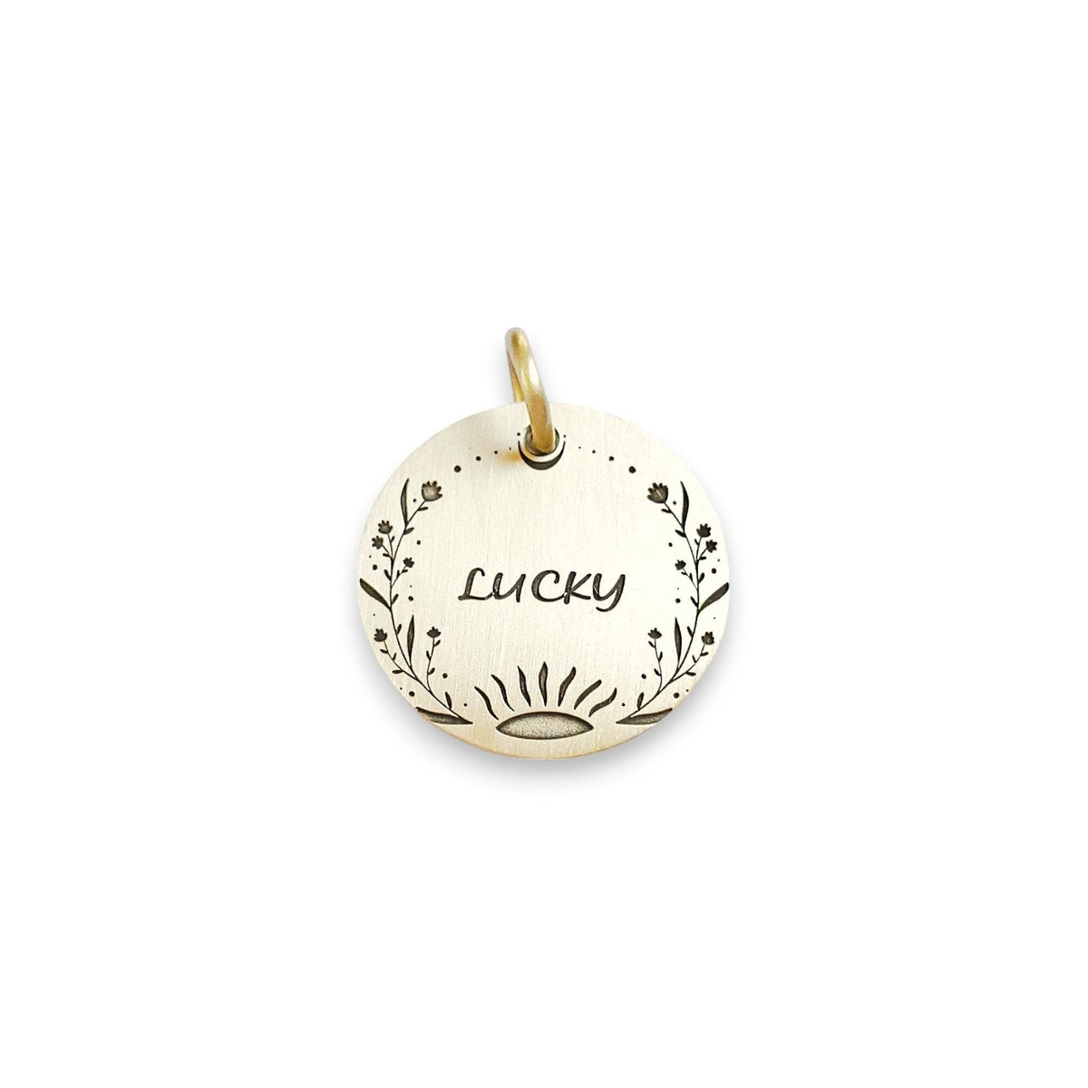 The Boho Bloom Token | Artisan Floral Pet ID & Custom Engraved Dog Tag, front view