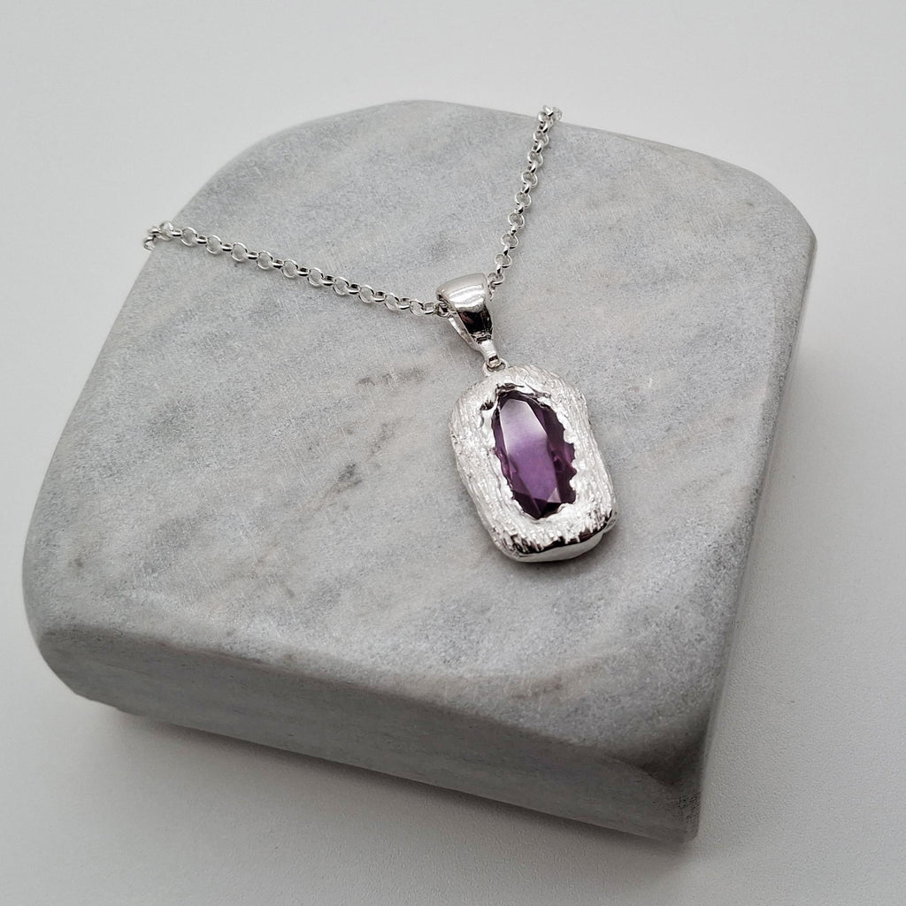 Vintage Purple CZ Pendant | Statement Medallion, alternate angle