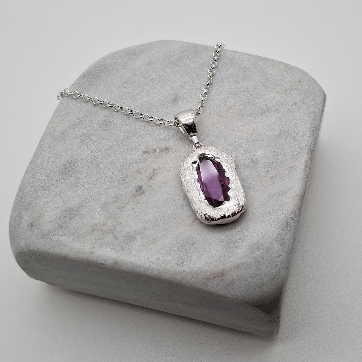 Vintage Purple CZ Pendant | Statement Medallion, alternate angle