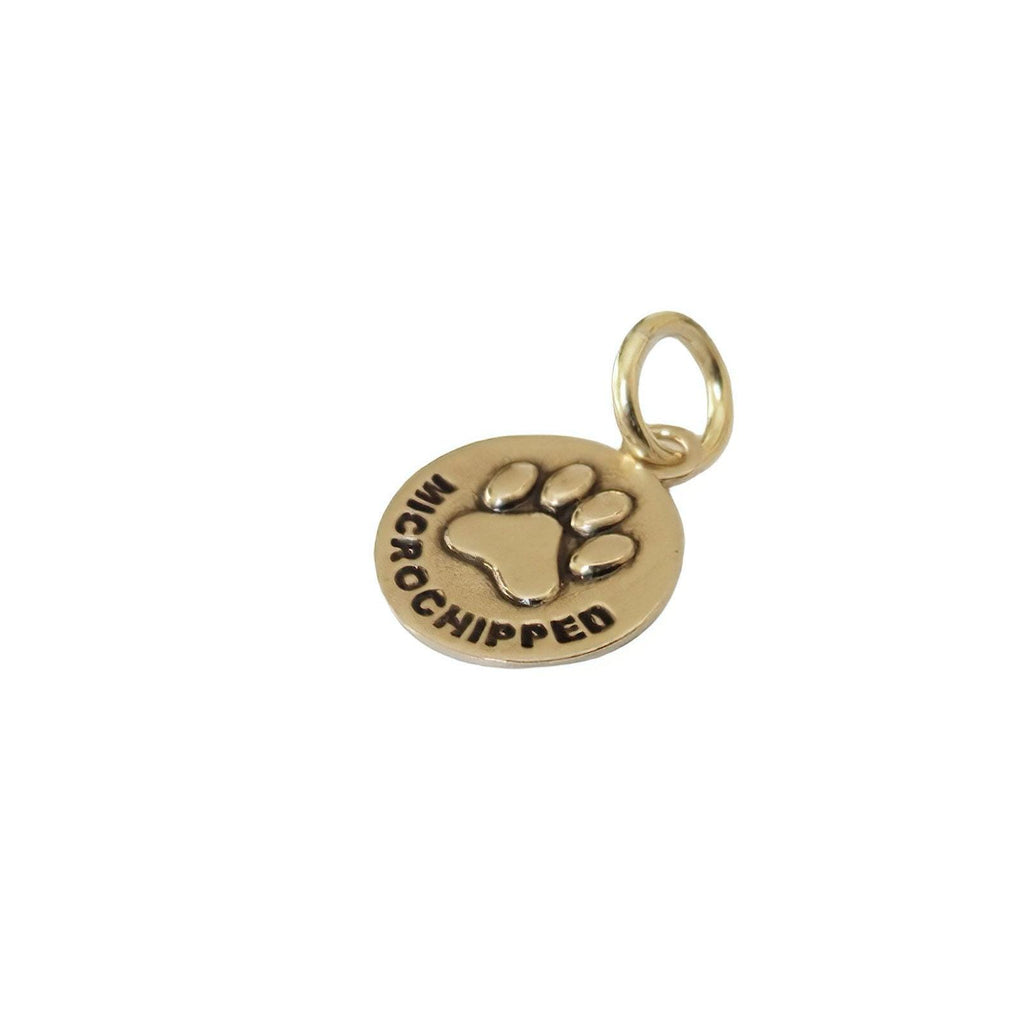 The Microchip Sentinel Token | Artisan Minimalist Safety Charm & Brass Pet Add-On, close-up detail