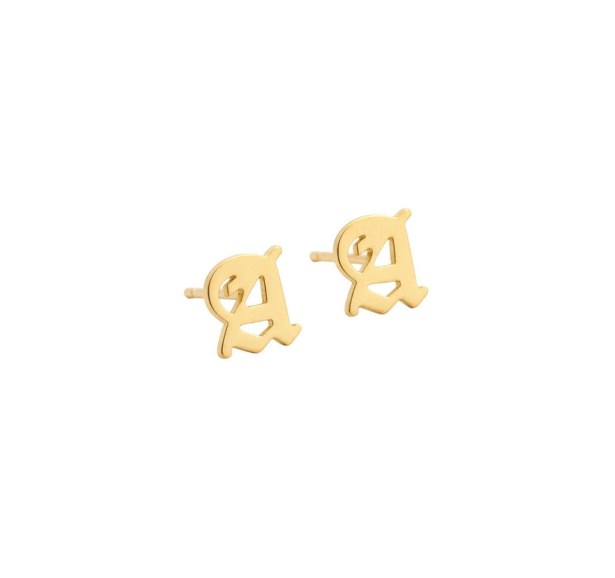 Initial Stud Earrings | Old English Lettering, front view