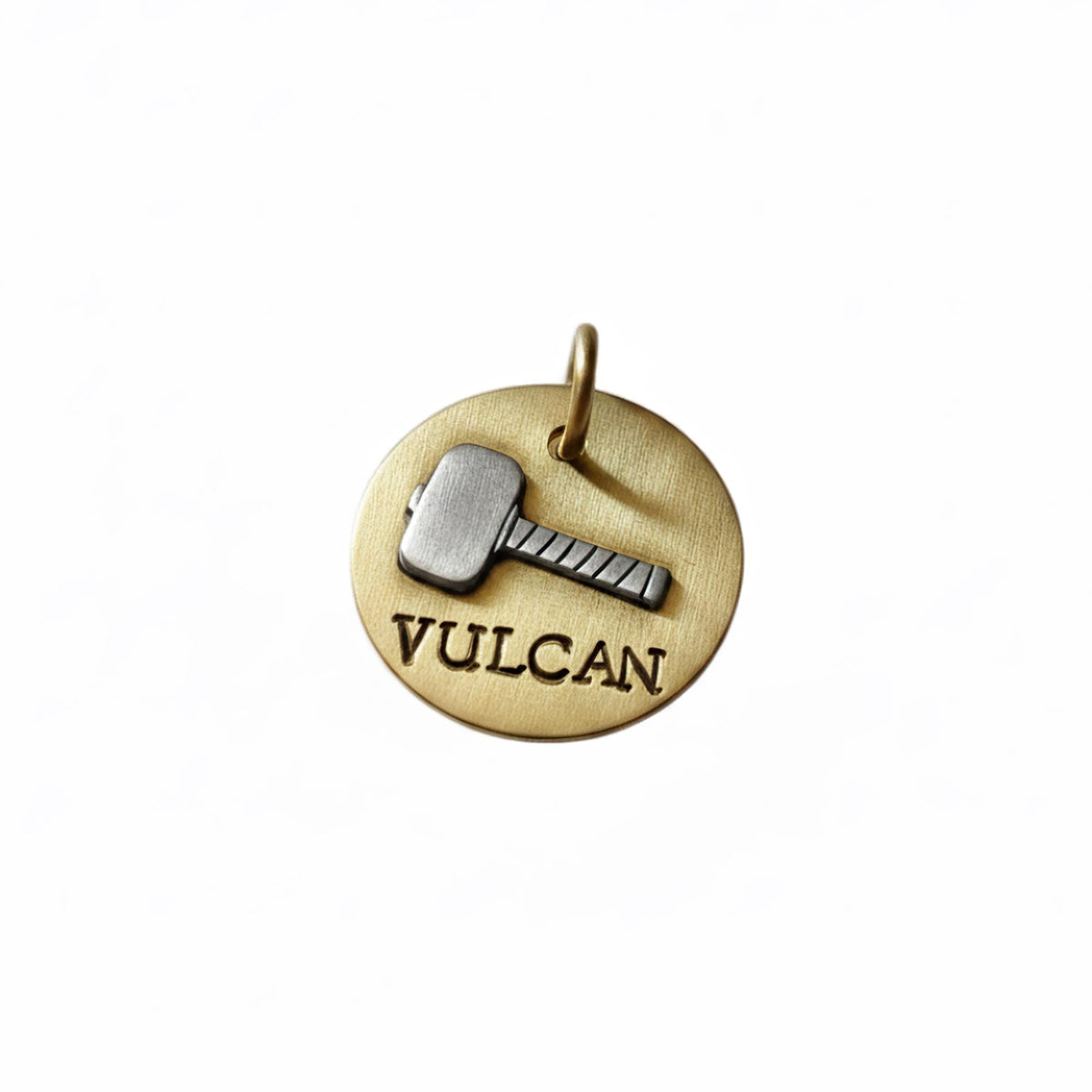 The Thunder-Forged Token | Artisan Hammer Pet ID & Custom Dog Tag, in Brass with Silver Top finish