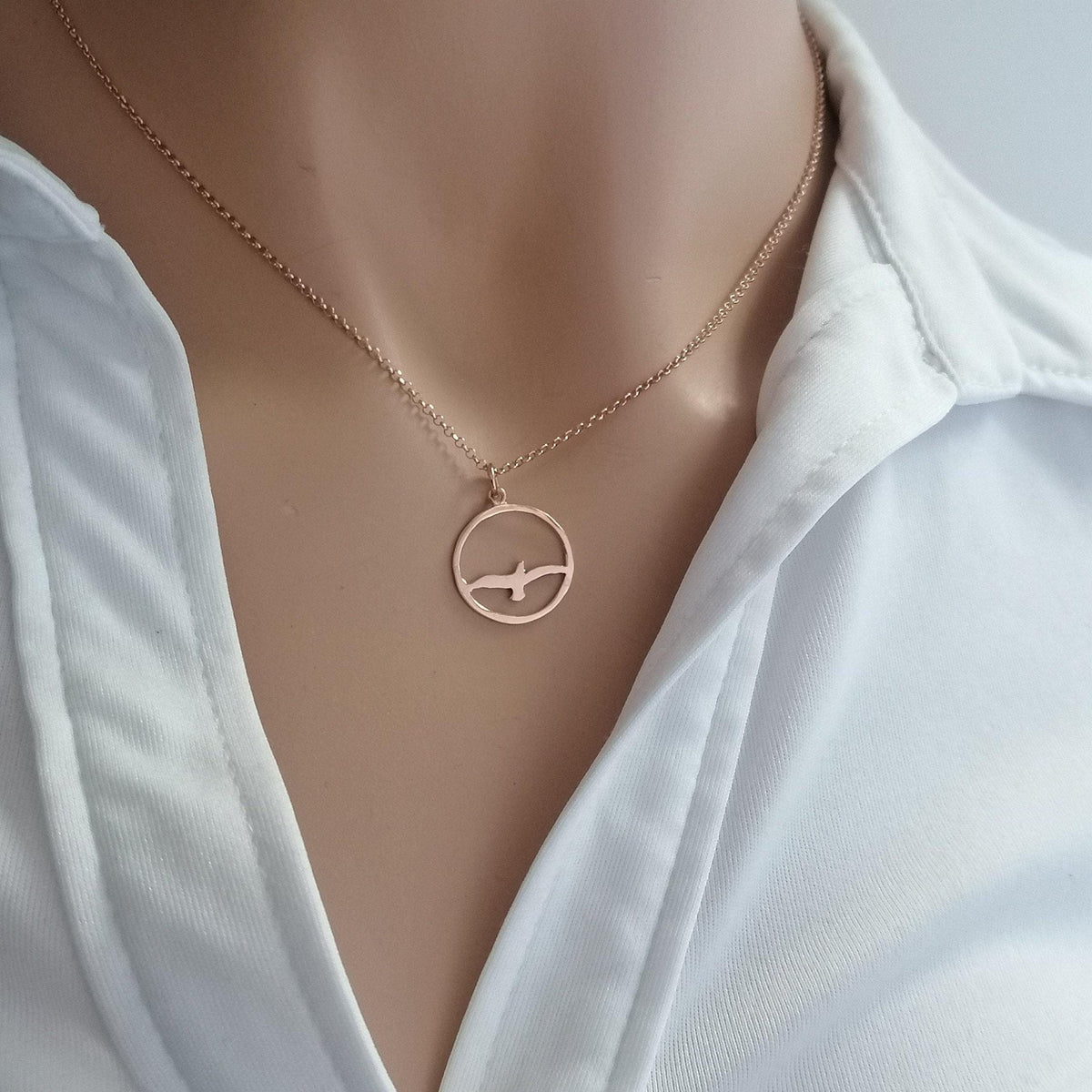 Seagull Pendant Necklace | Bird Charm, alternate angle