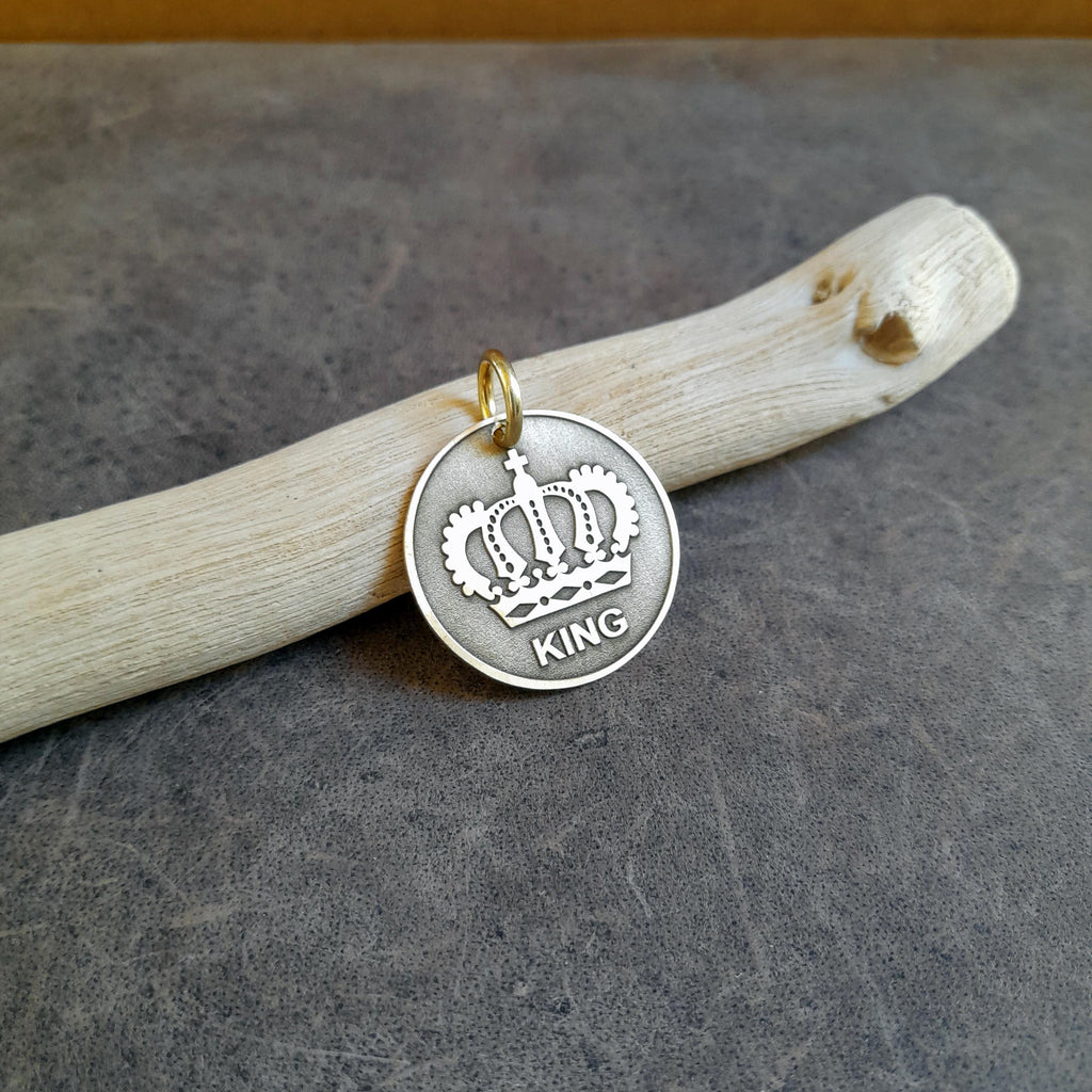 The Inscribed Monarch Token | Artisan Crown Pet ID & Custom Engraved Dog Tag, close-up detail
