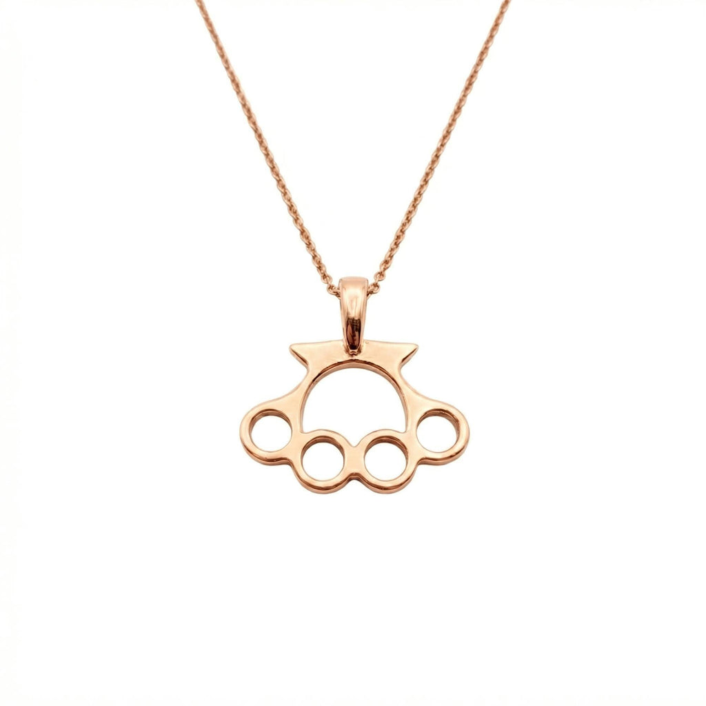 Knuckle Duster Necklace | Gold Plated Resilience Pendant, close-up detail