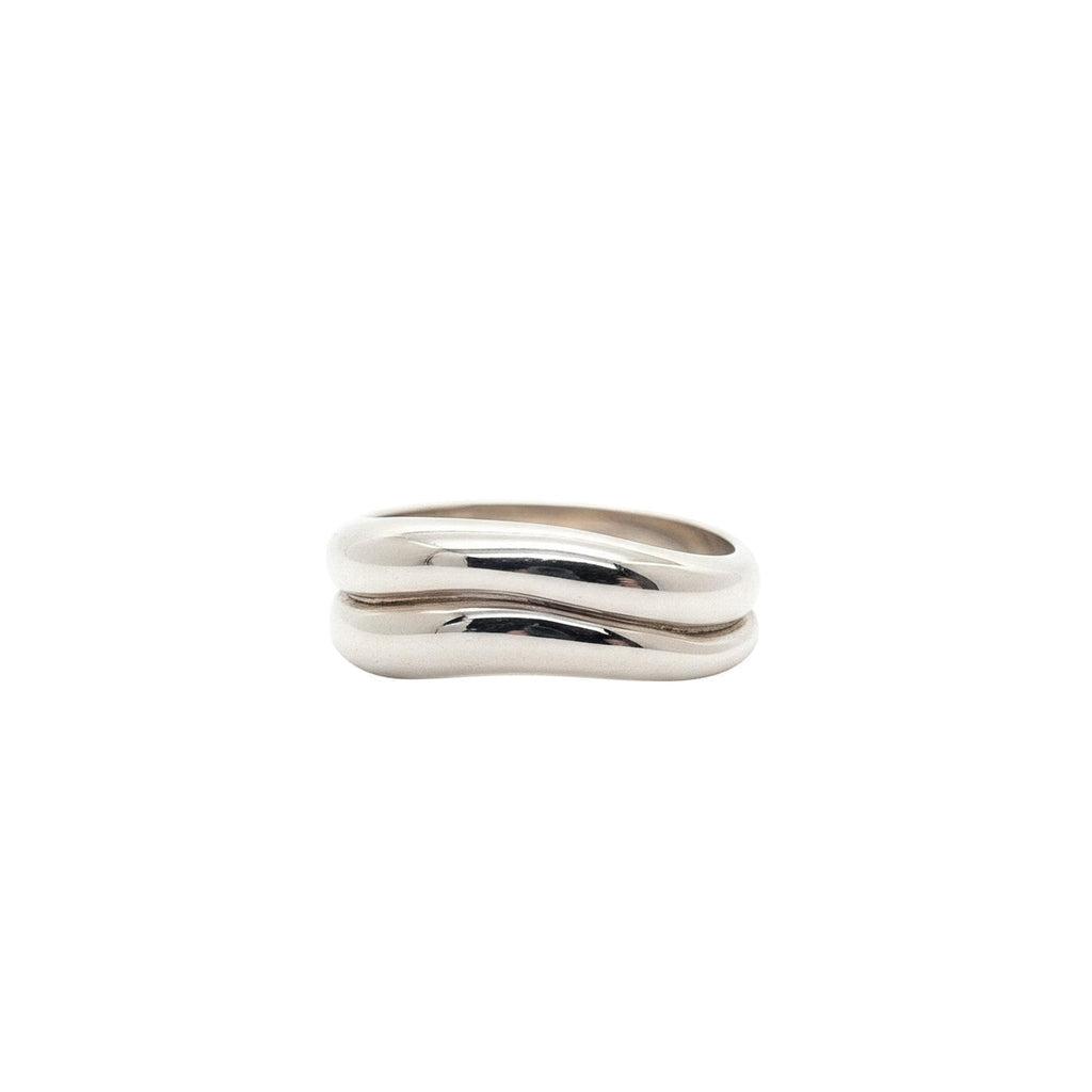 Fluid Double Band Ring | Curvy Wave Sterling Silver Statement Band | Organic Eternity Ring, front view