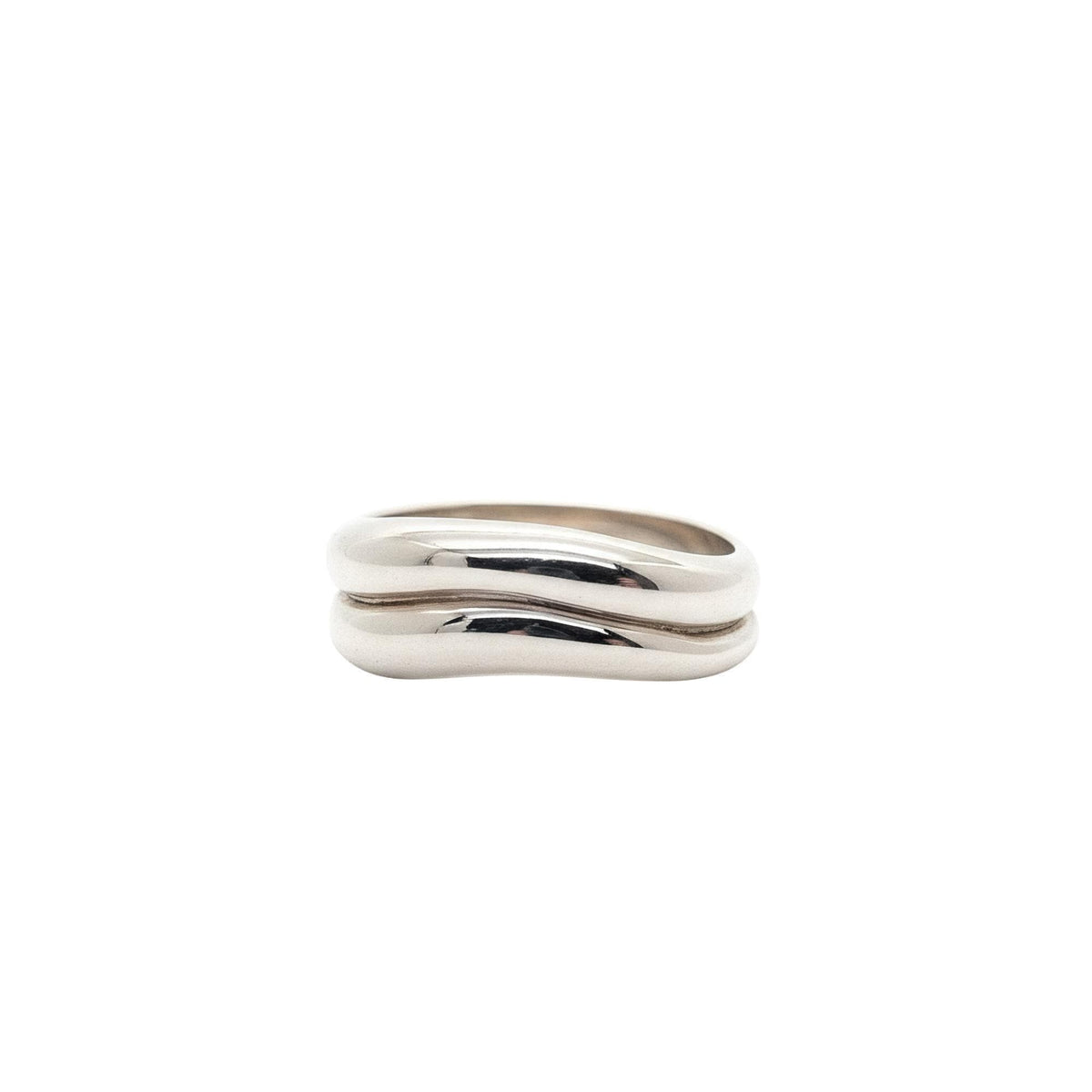 Fluid Double Band Ring | Curvy Wave Sterling Silver Statement Band | Organic Eternity Ring, front view