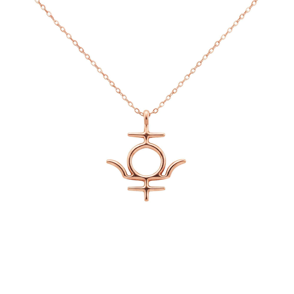 Pluto Symbol Necklace | Esoteric Rebirth Talisman, in Rose Gold Plated finish