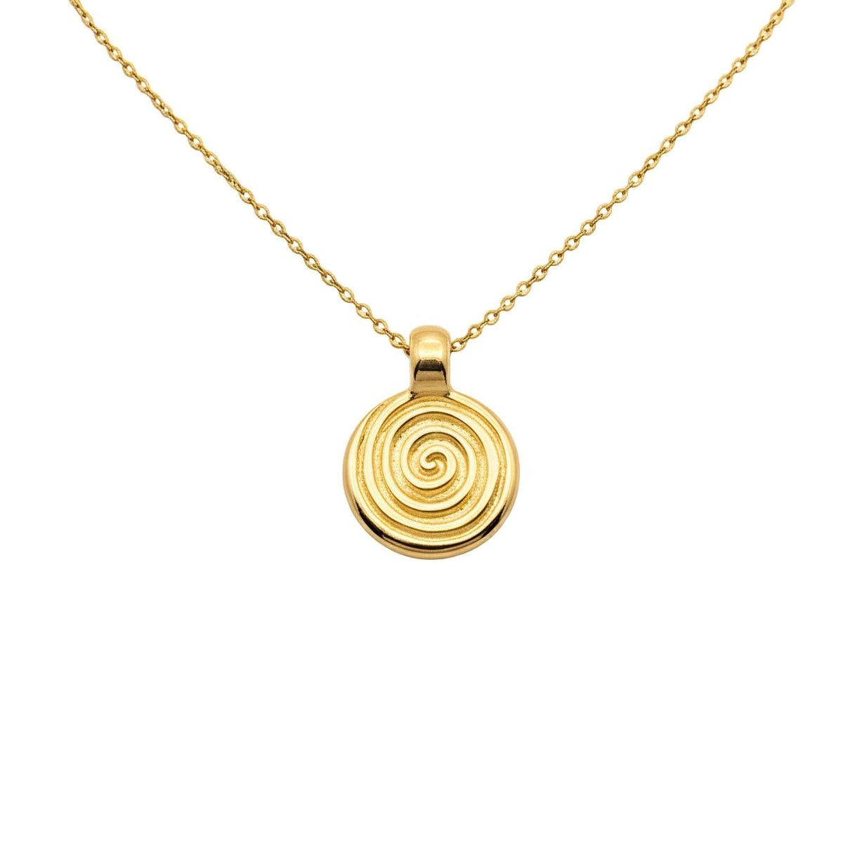 Spiral Talisman Necklace | Gold Plated Celtic Growth Symbol Pendant | Ancient Coin Medallion, in Yellow Gold Plated finish